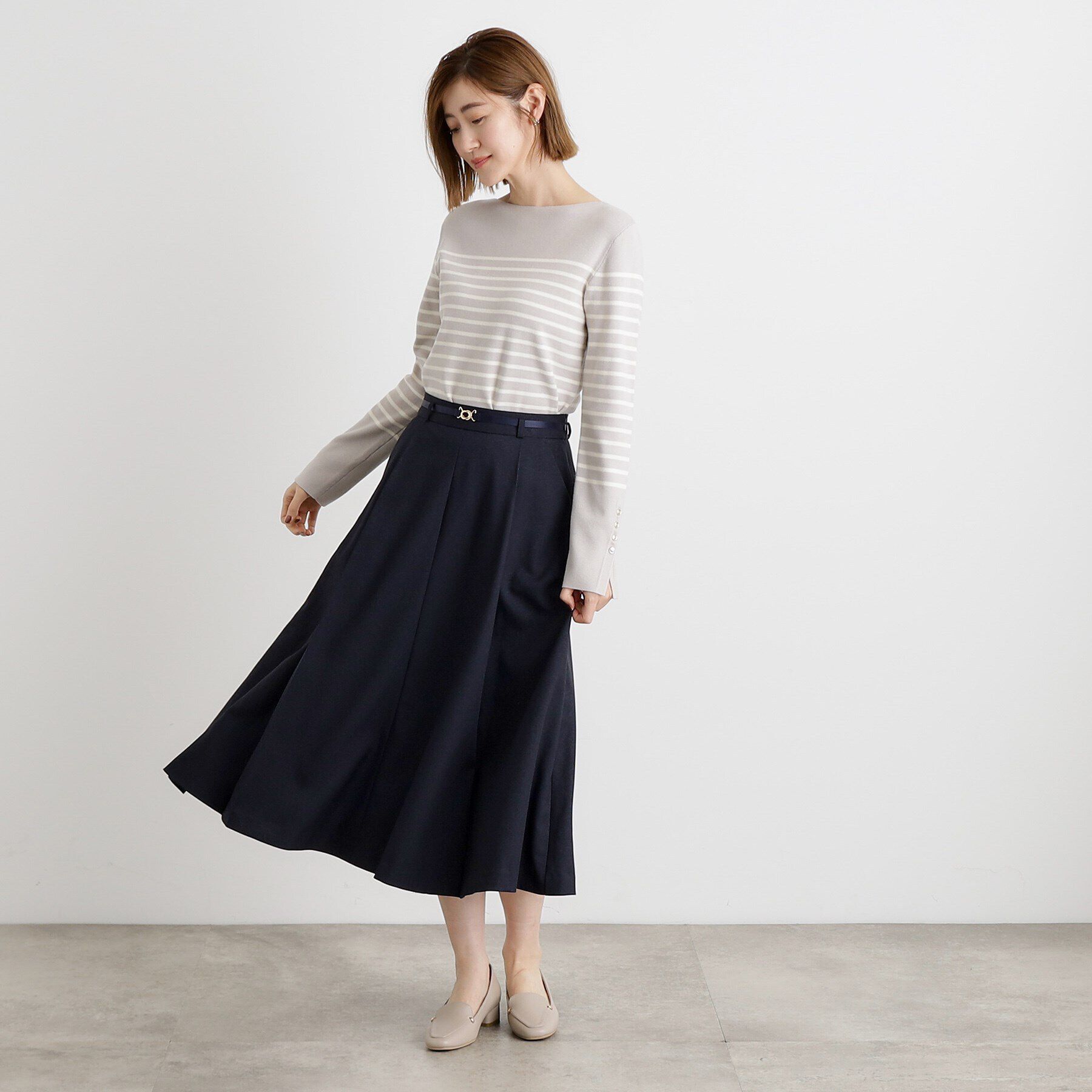 grove「ベルト付きラメツイルフレアスカート」|スカート|