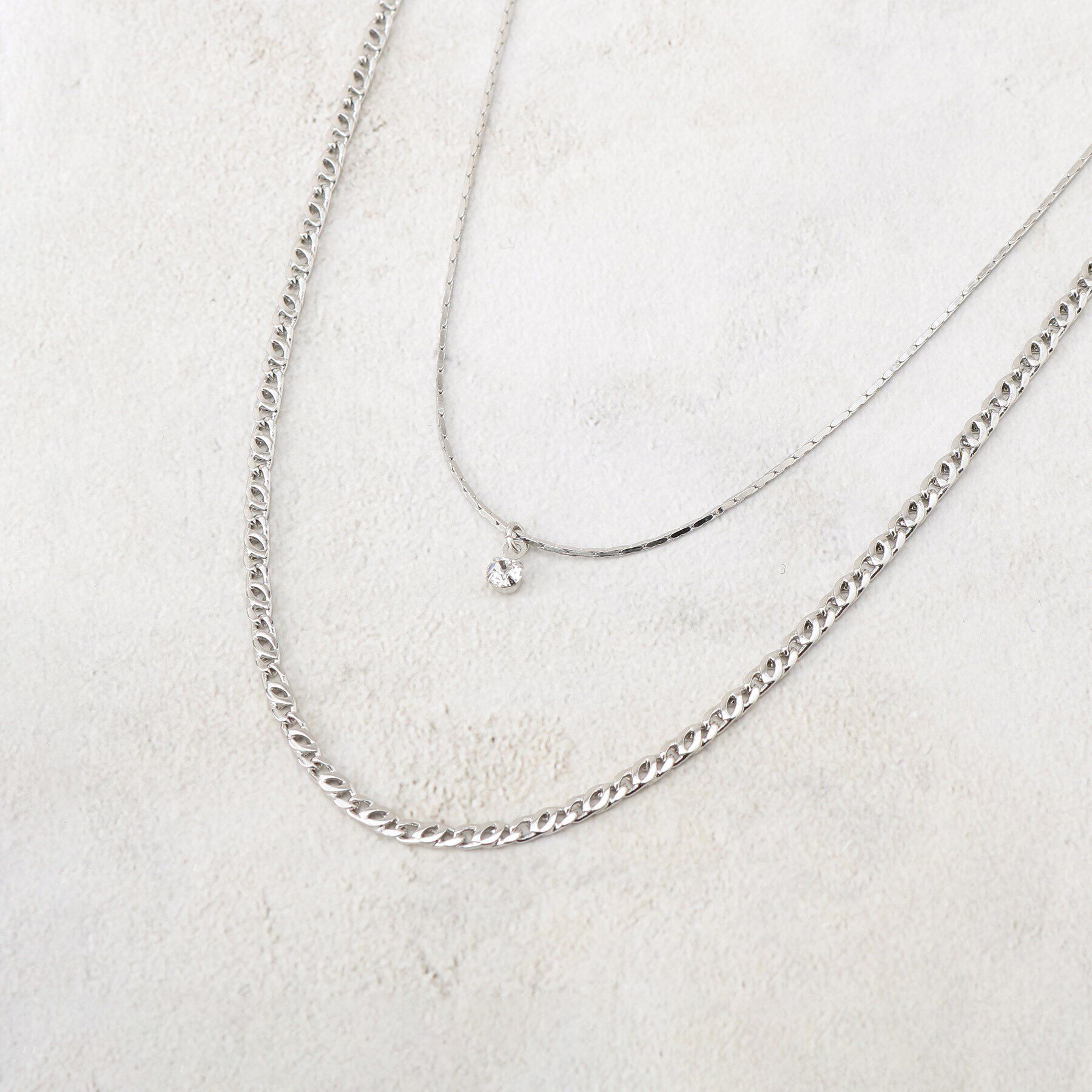 grove「デザインチェーンビジューショートネックレス2本セット」|ネックレス|シルバー(006)