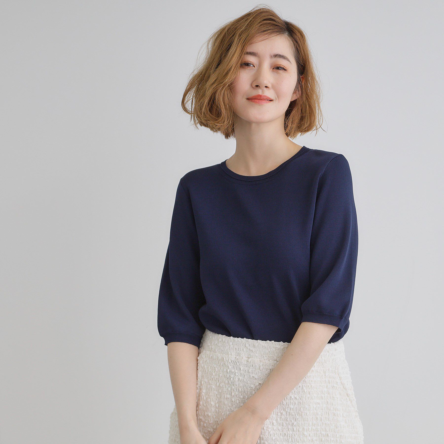 grove「ひんやり多機能・やわらかドライタッチ五分袖プルオーバー」|ニット・セーター|