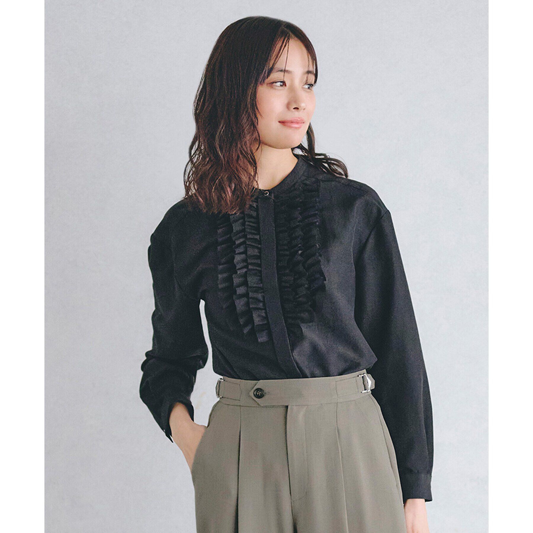 grove「スパンビンテージフリルブラウス」|シャツ・ブラウス|ブラック(019)