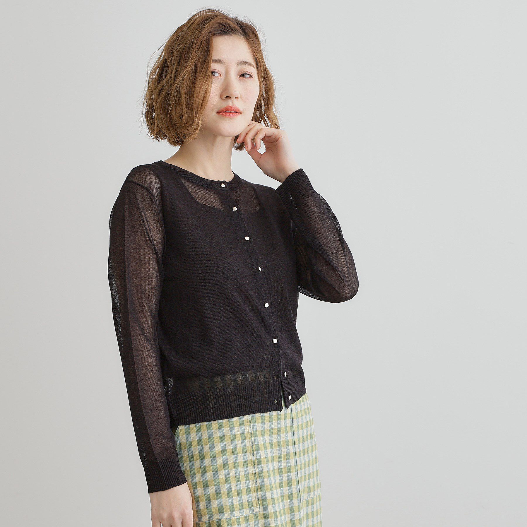 grove「【雑誌掲載】洗えるシアーカーディガン」|カーディガン|ブラック(019)