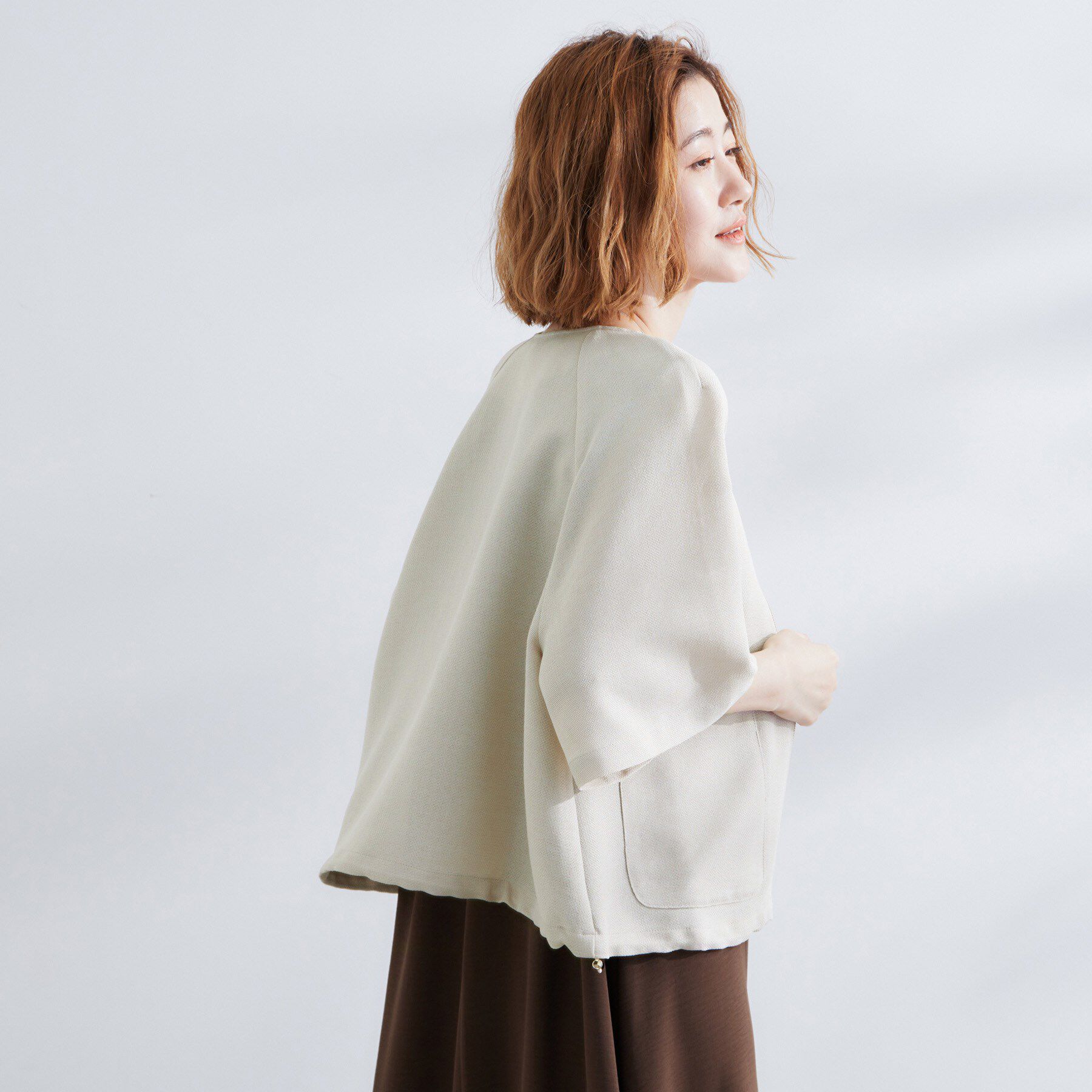 grove「透け感と立体感で魅せる、大人の夏のメッシュワイドスリーブジャケット」|ノーカラージャケット|