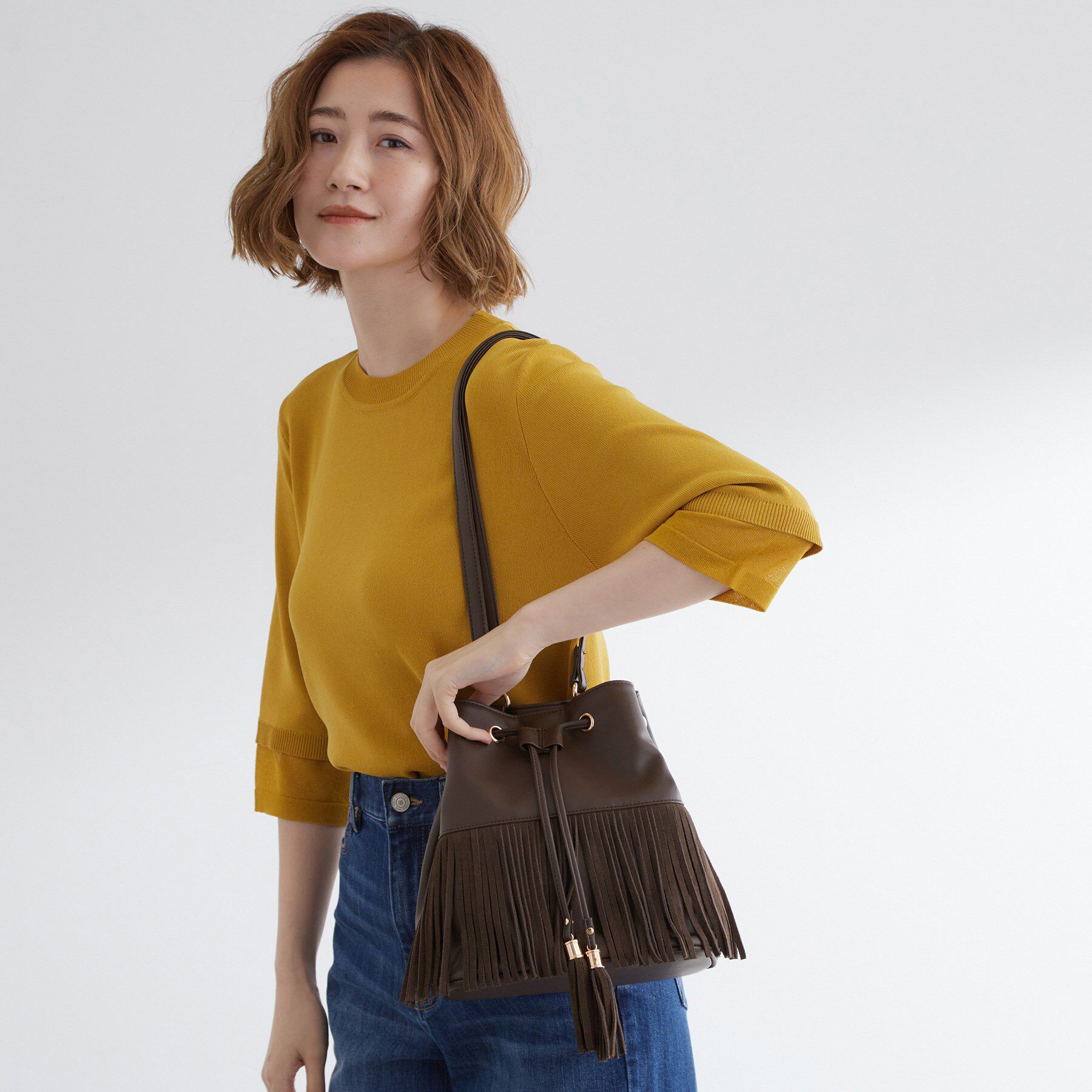 grove「スエードフリンジ巾着ショルダーバッグ」|ショルダー・メッセンジャー|