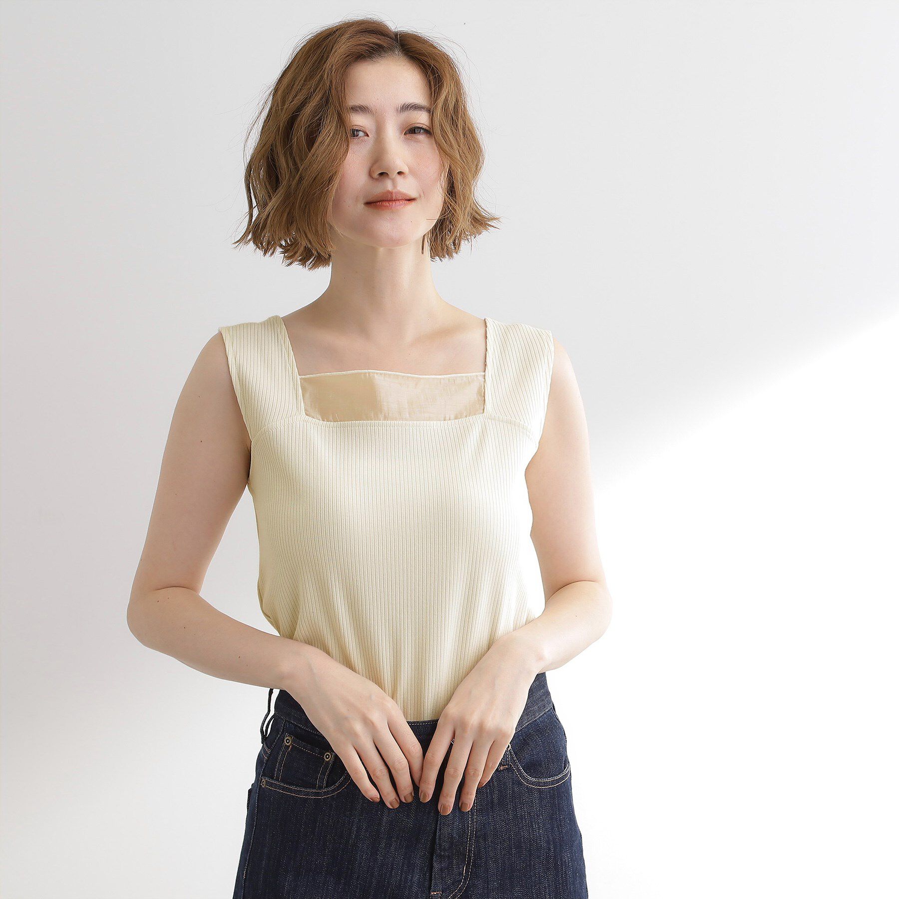grove「シアードッキングタンクトップ」|キャミソール|アイボリー(004)