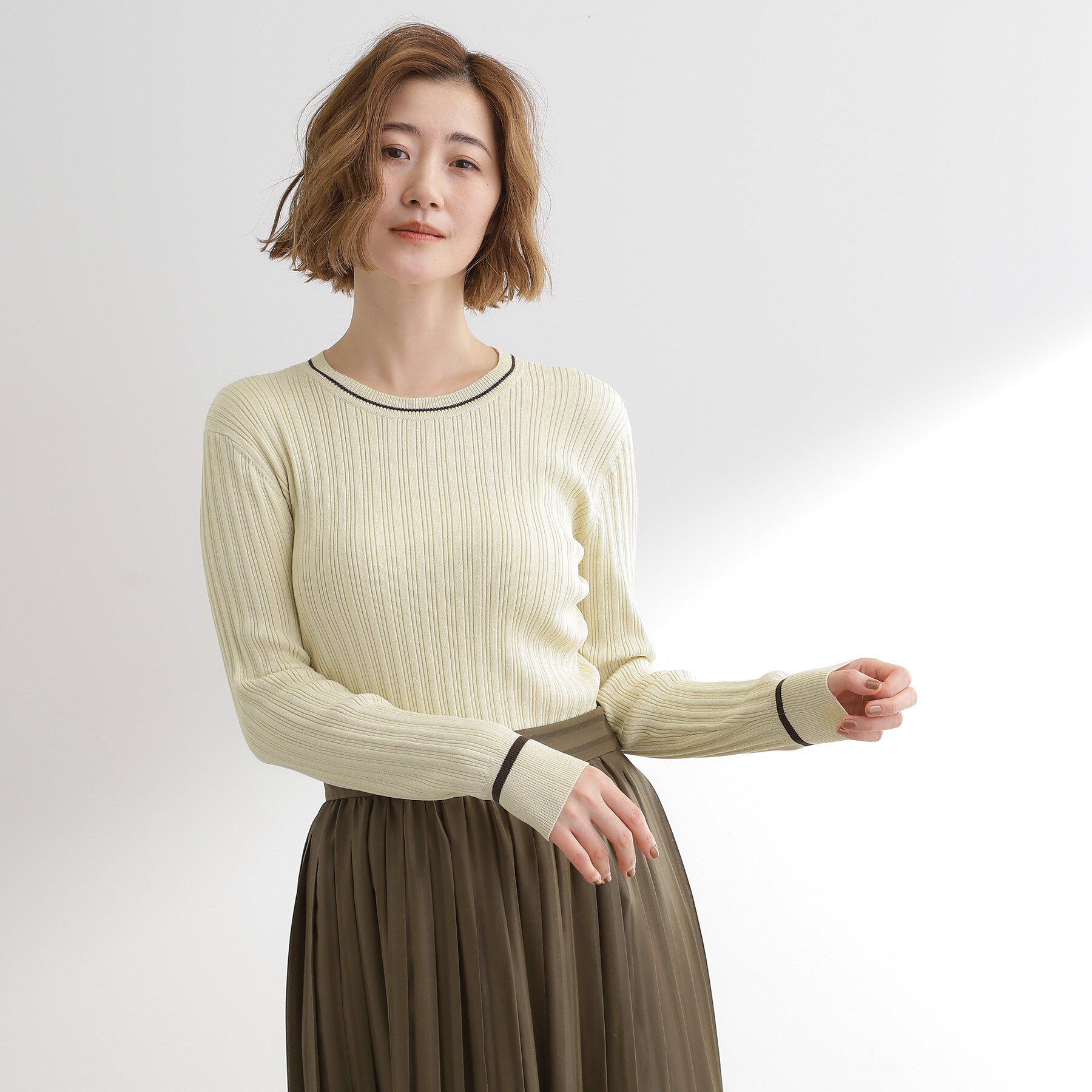 grove「【毛玉軽減】配色ラインランダムリブニット」|ニット・セーター|