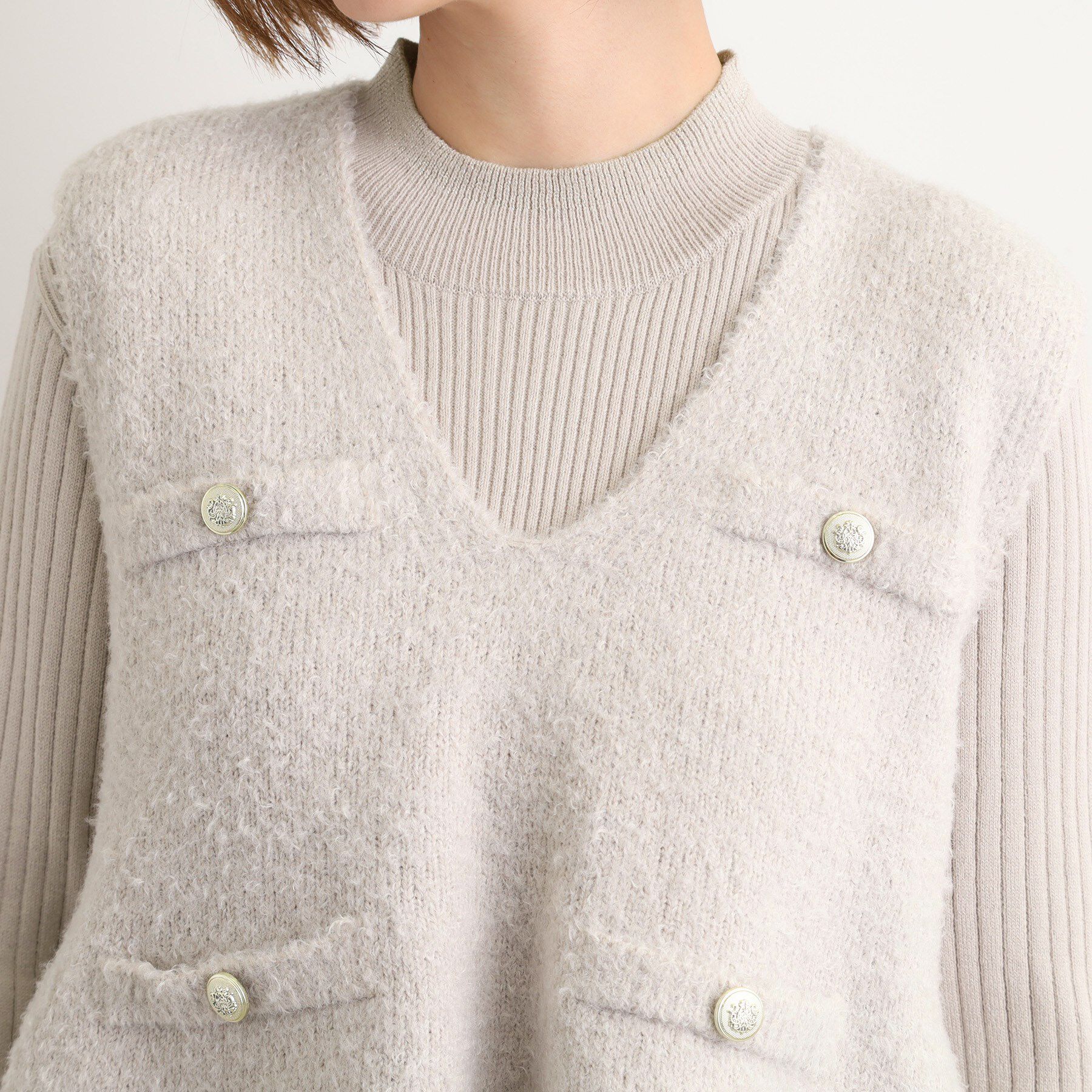 grove「【2点SET/体型カバー】一枚で決まる、ペプラムベスト&times;ニットワンピース」|ワンピース|