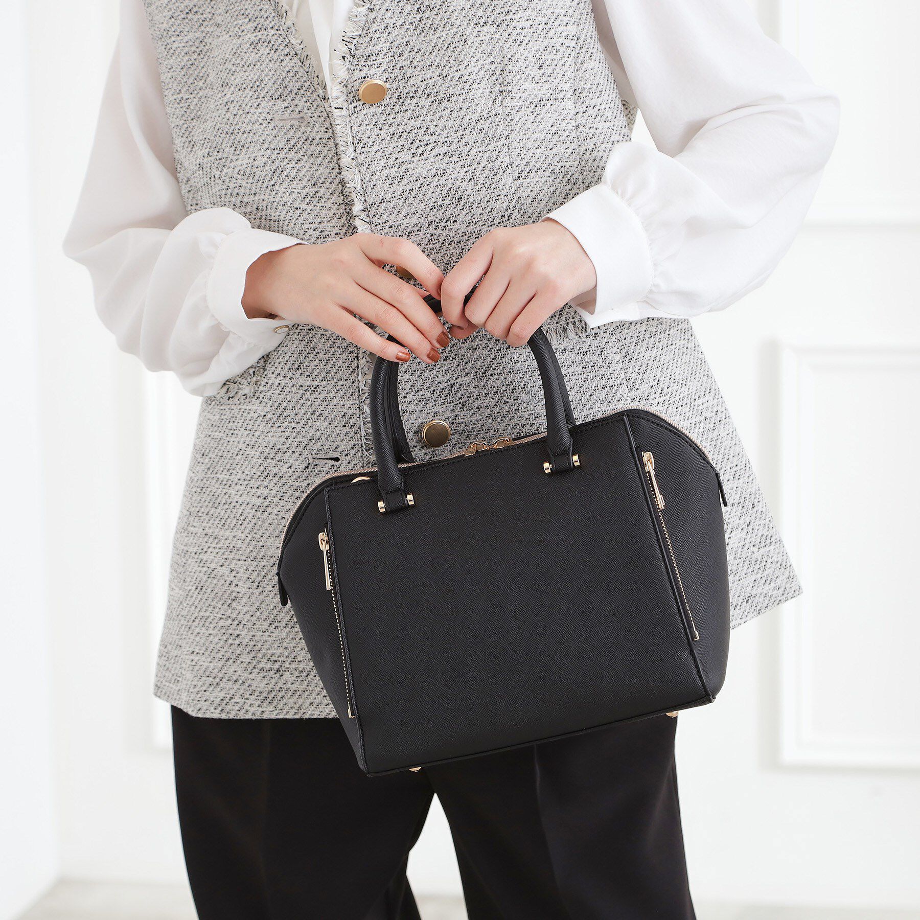 grove「【人間工学】タテZipバーハンドル2WAYトート」|トートバッグ|ブラック(019)