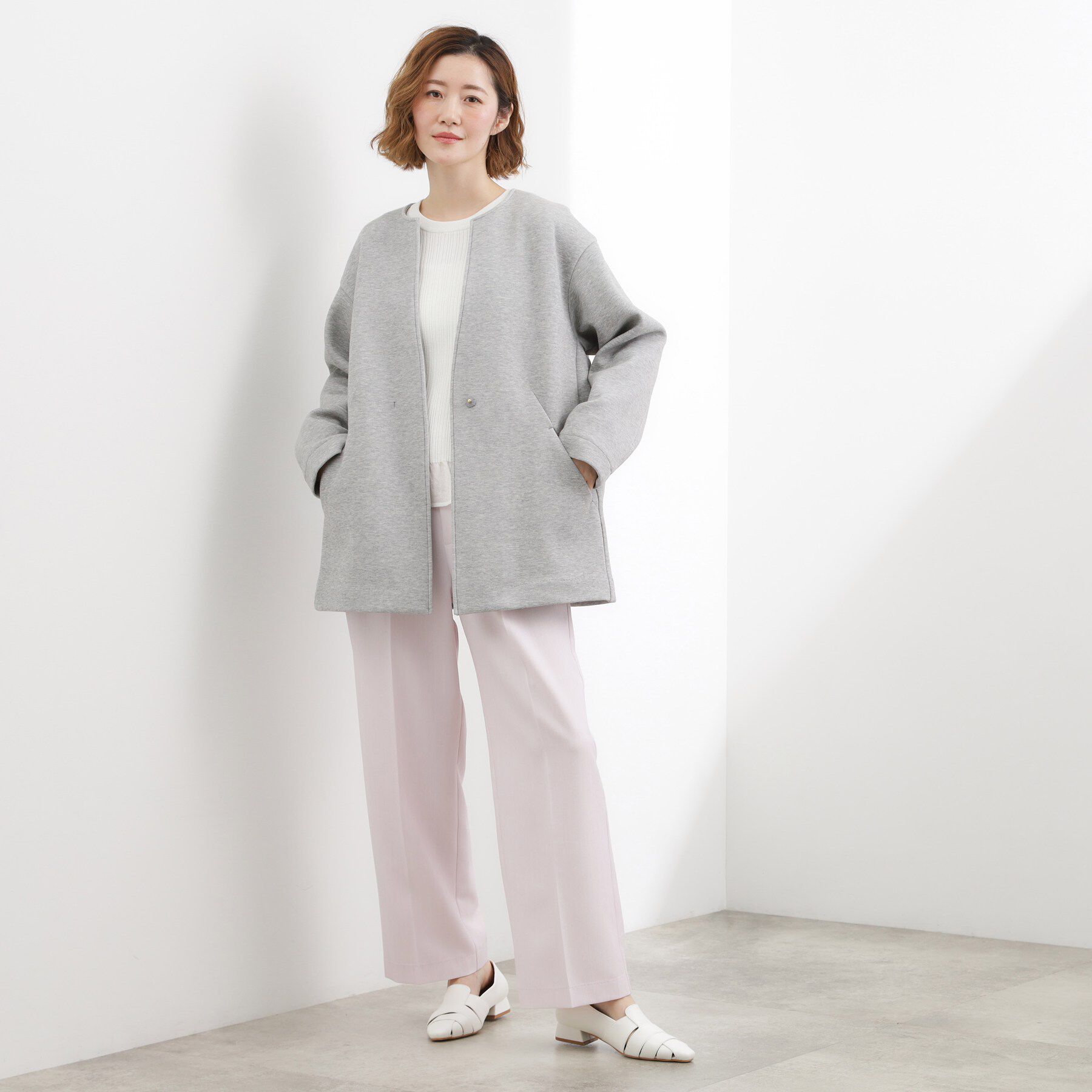 grove「しなやかな着心地で動きやすい、ダンボールジャージノーカラーコート」|ノーカラーコート|