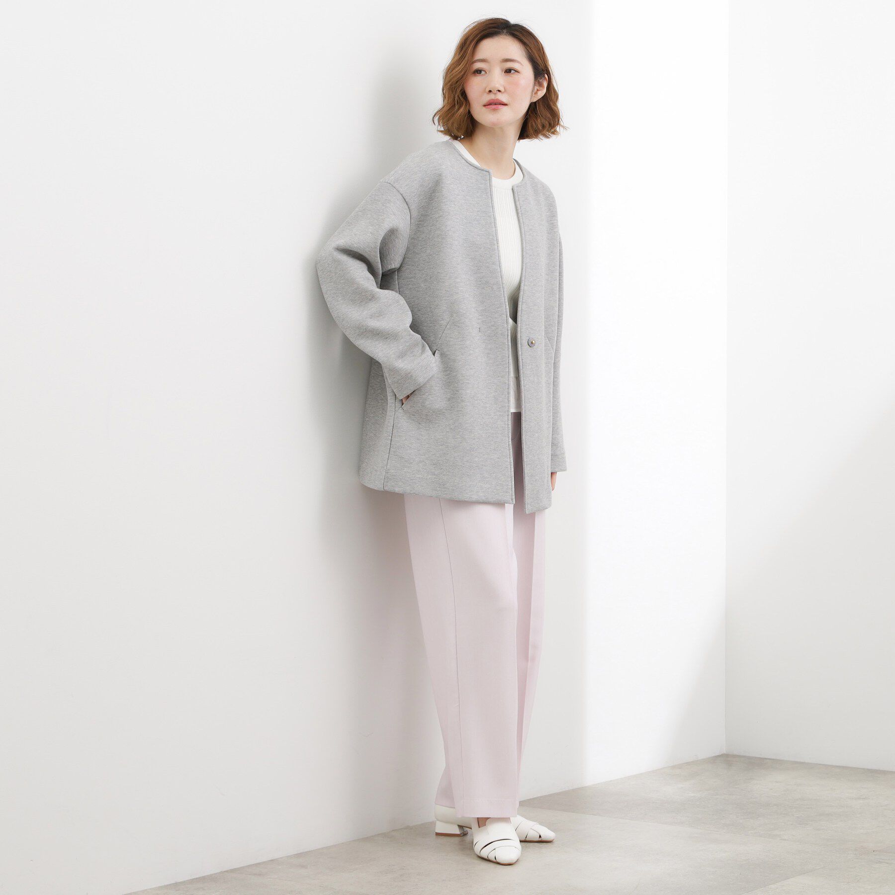 grove「しなやかな着心地で動きやすい、ダンボールジャージノーカラーコート」|ノーカラーコート|