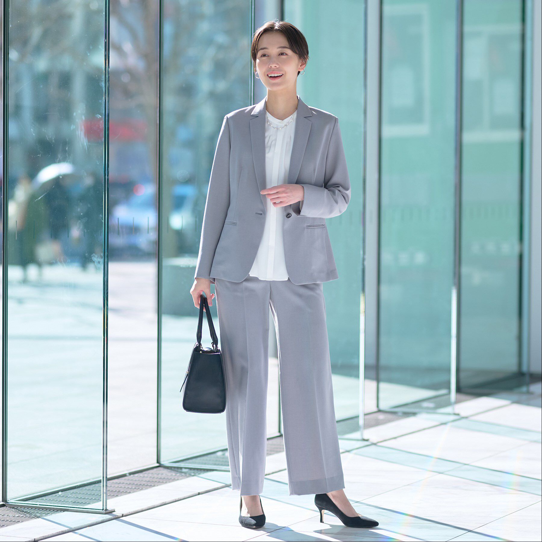 INDIVI「【洗える／UVケア／SETUP可能】ウール調ワイドパンツ」|スーツ|