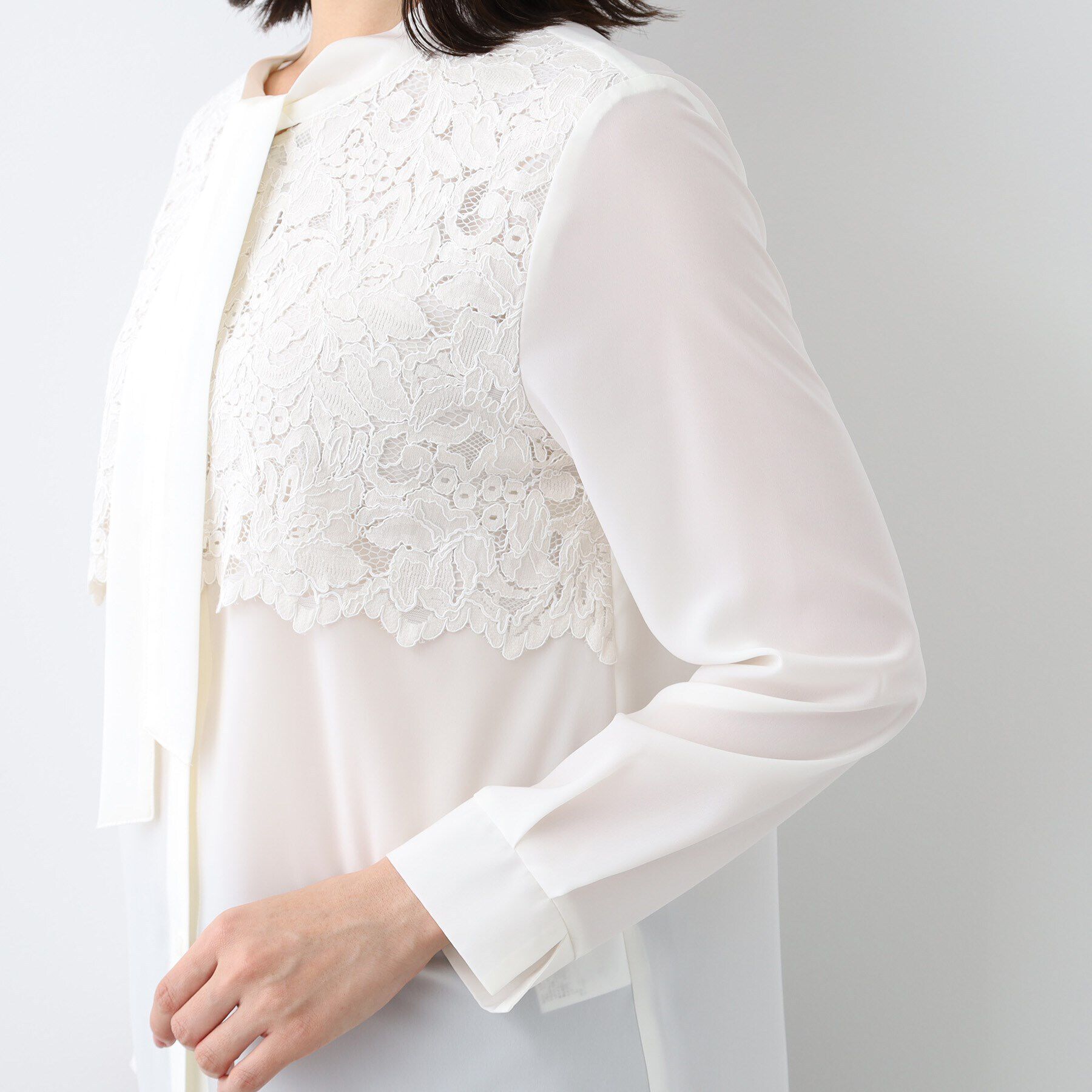 INDIVI「【日本製】スカラップレース ボウタイブラウス」|シャツ・ブラウス|
