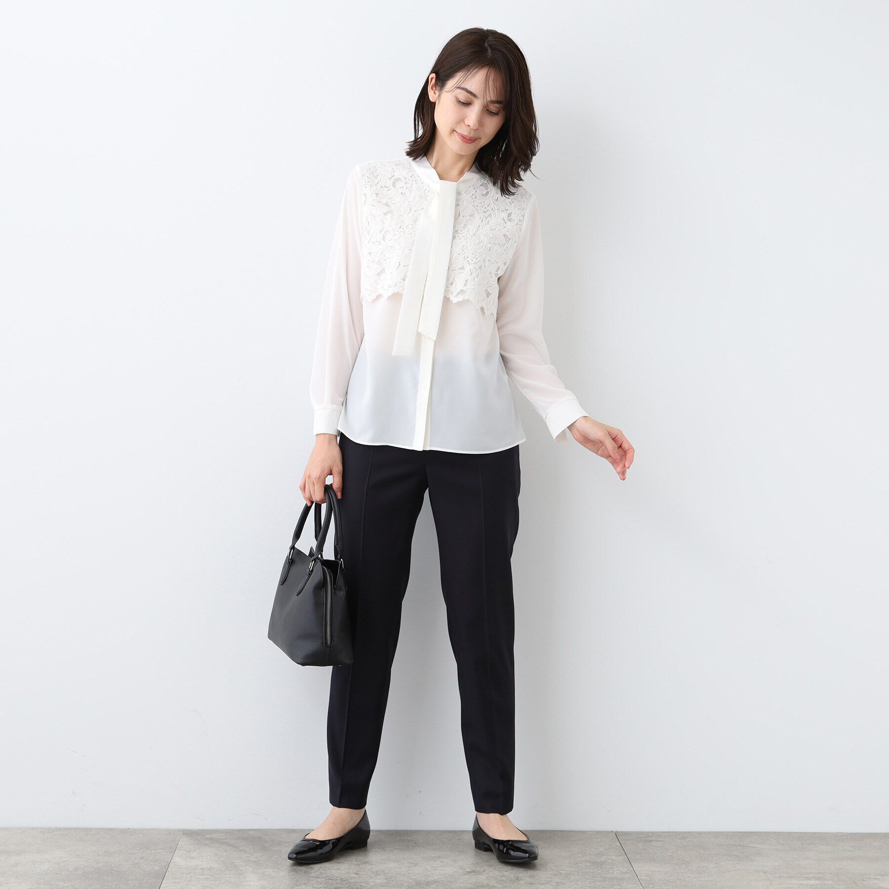 INDIVI「【日本製】スカラップレース ボウタイブラウス」|シャツ・ブラウス|