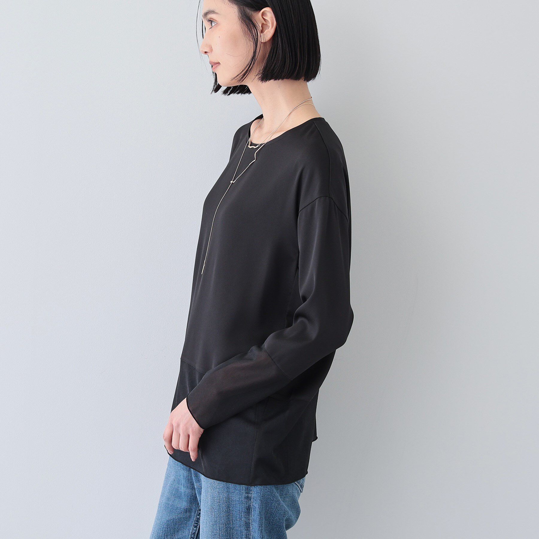 INDIVI「【洗える】袖＆裾 シアーデザイントップス」|Tシャツ・カットソー|