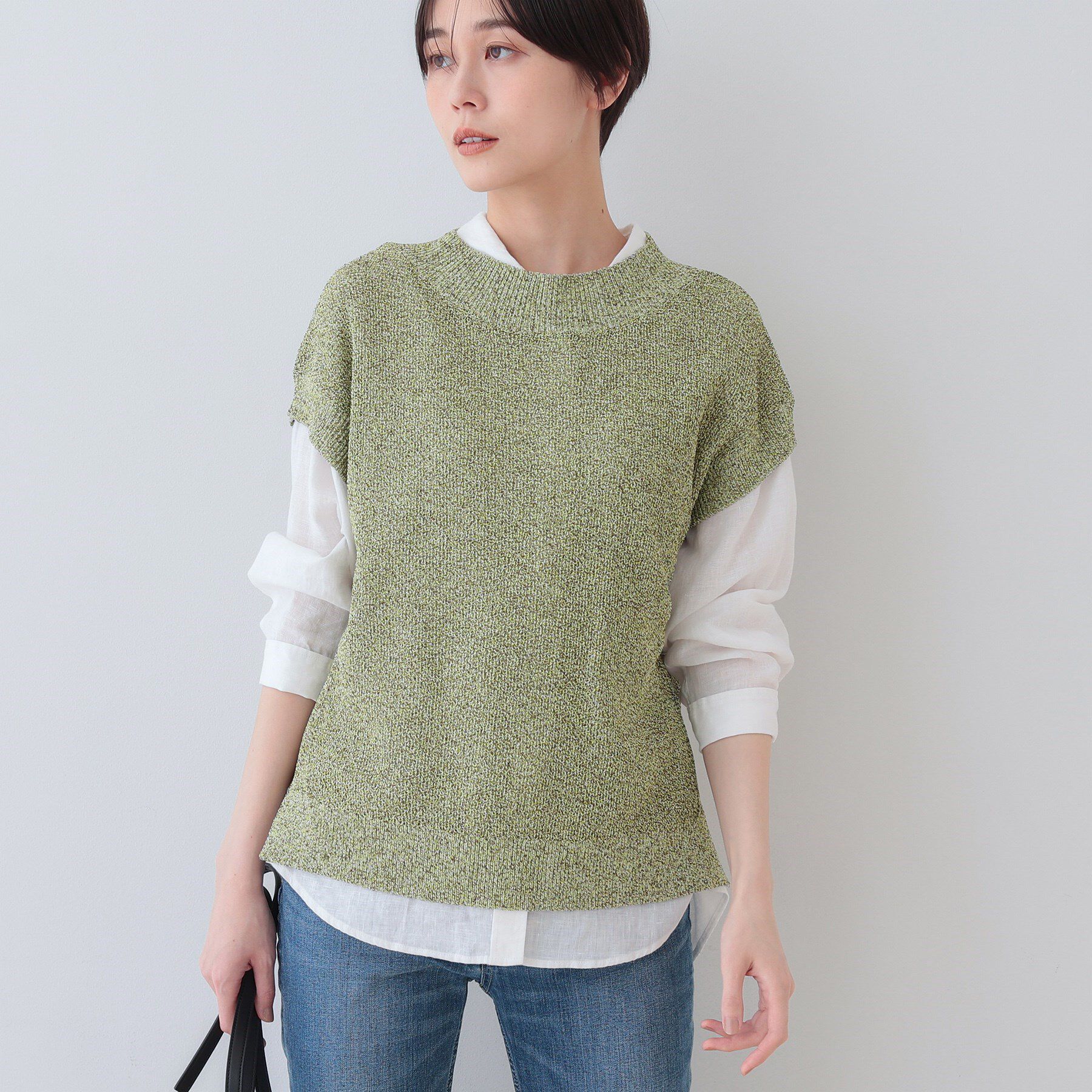 INDIVI「【和紙混素材】フレンチスリーブミックスカラーニット」|ニット・セーター|