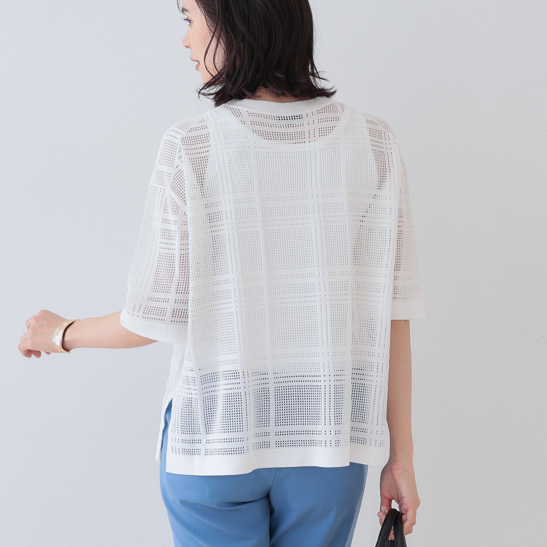 INDIVI「【洗える】メッシュチェック柄ニット」|ニット・セーター|