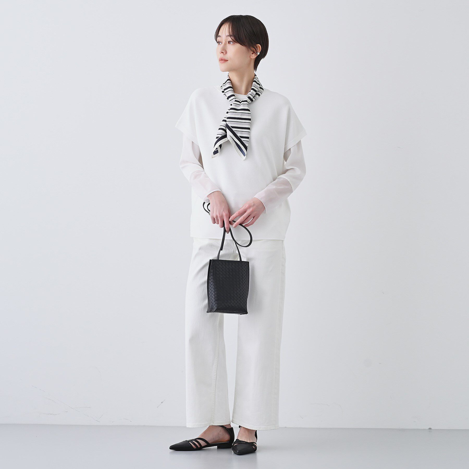 INDIVI「新色登場！【洗える／清涼感】レーヨンストレッチ フレンチスリーブニット」|ニット・セーター|