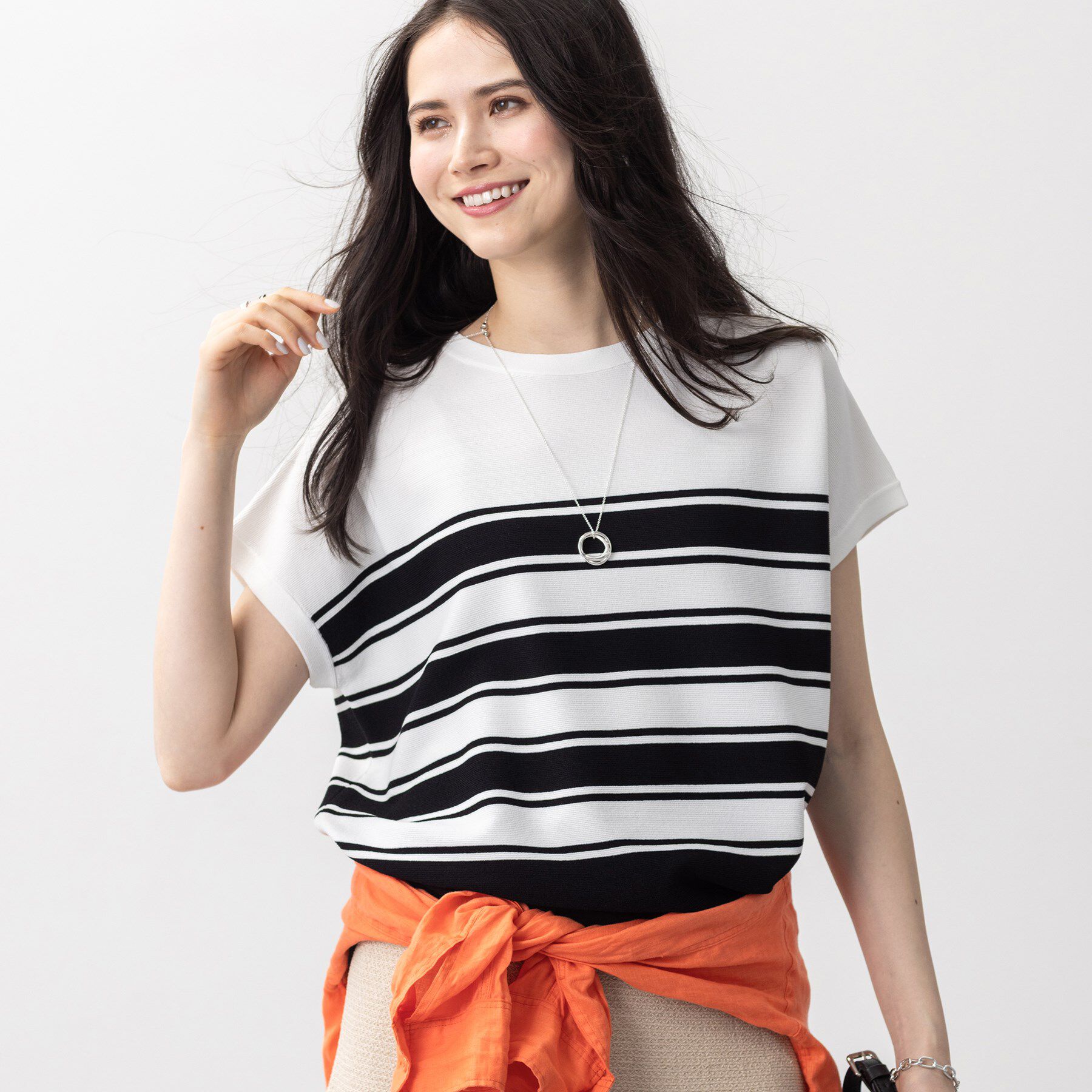 INDIVI「新色登場！【洗える／清涼感】レーヨンストレッチ フレンチスリーブニット」|ニット・セーター|ブラック(319)