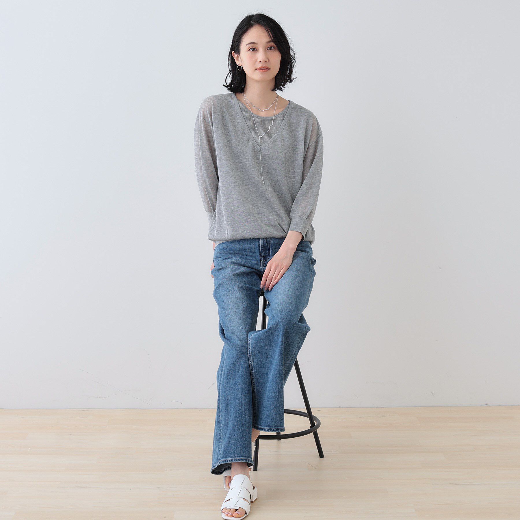 INDIVI「【洗える／シアーラメ】レイヤード風ニット」|ニット・セーター|