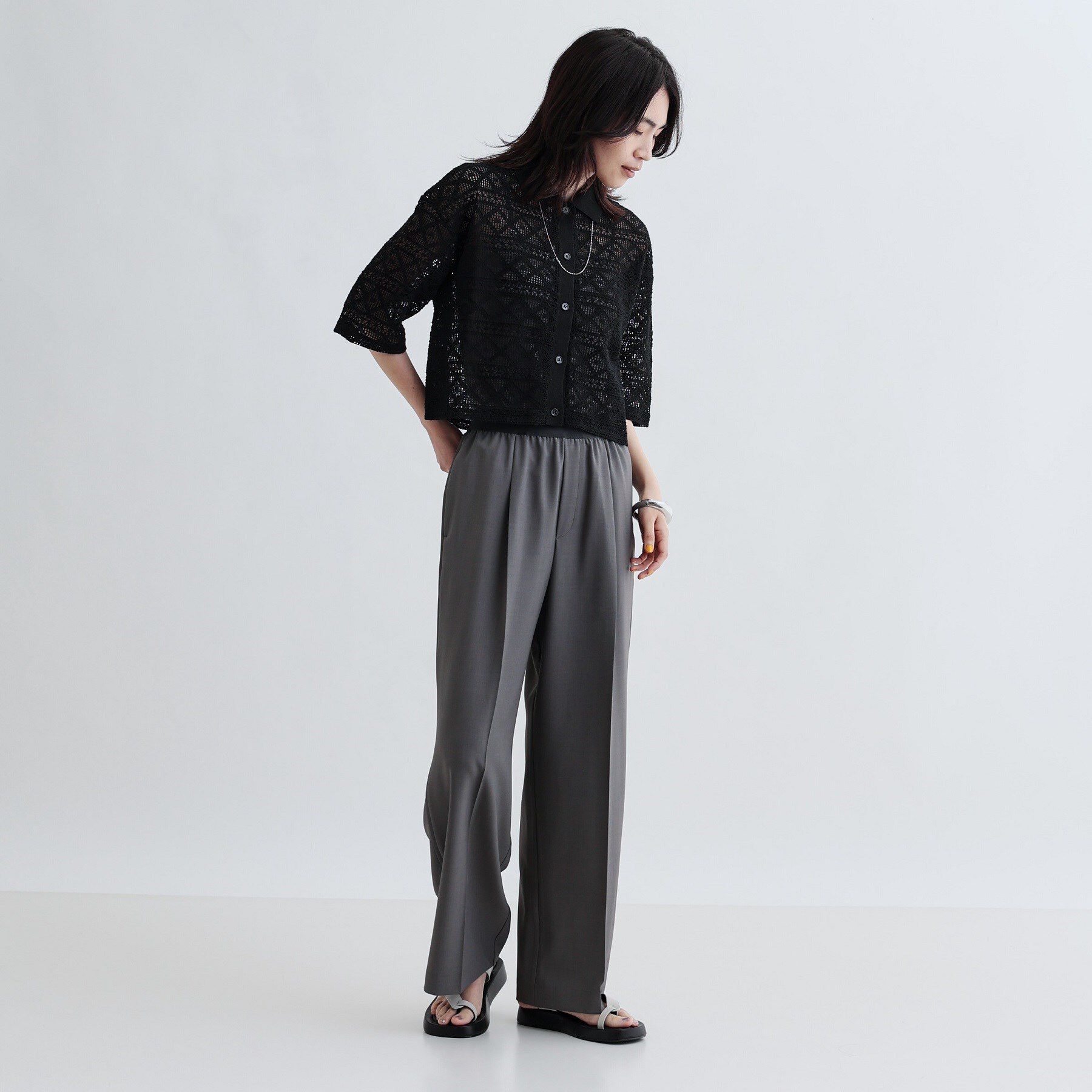 GALLEST「ハーフスリーブレースポロ」|シャツ・ブラウス|