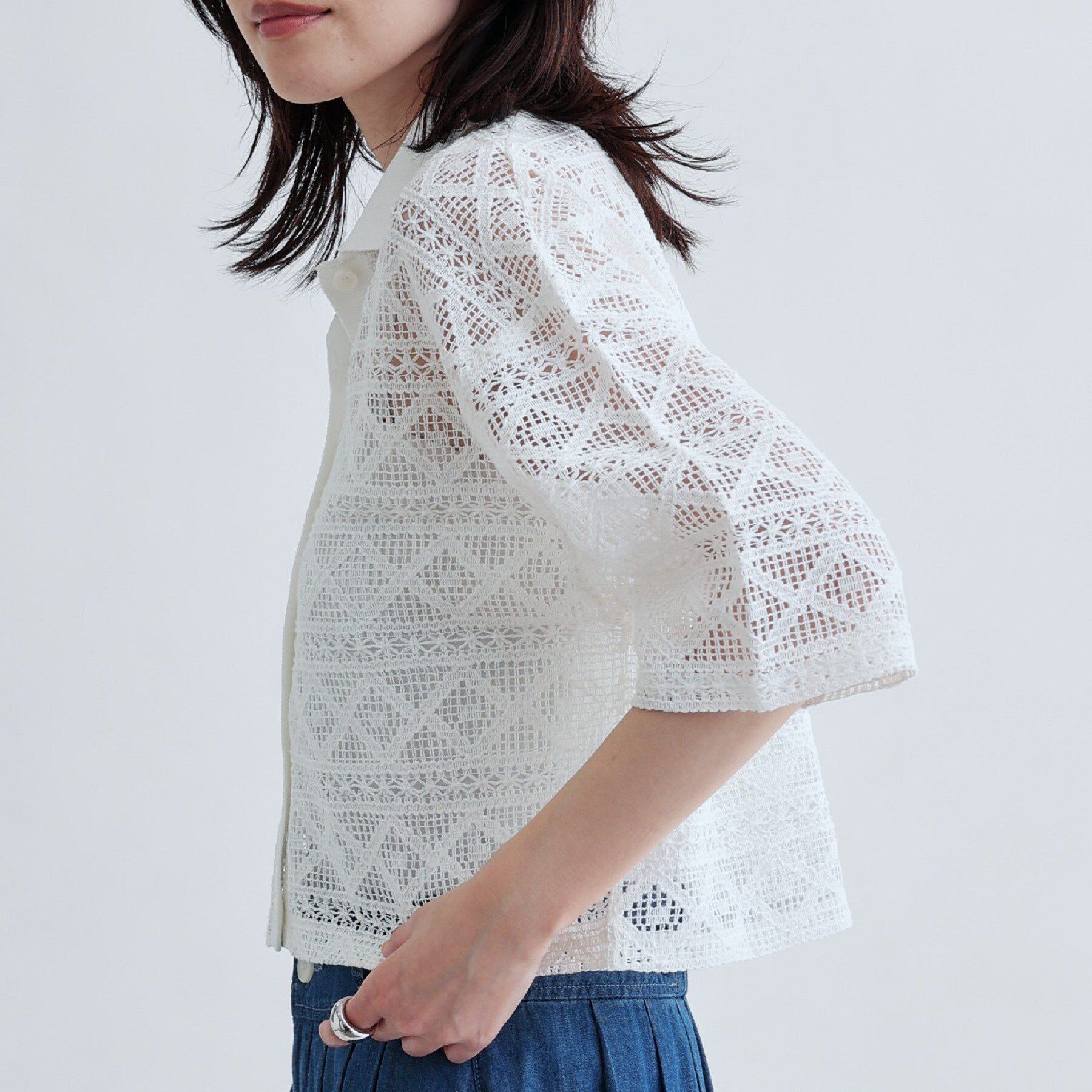 GALLEST「ハーフスリーブレースポロ」|シャツ・ブラウス|