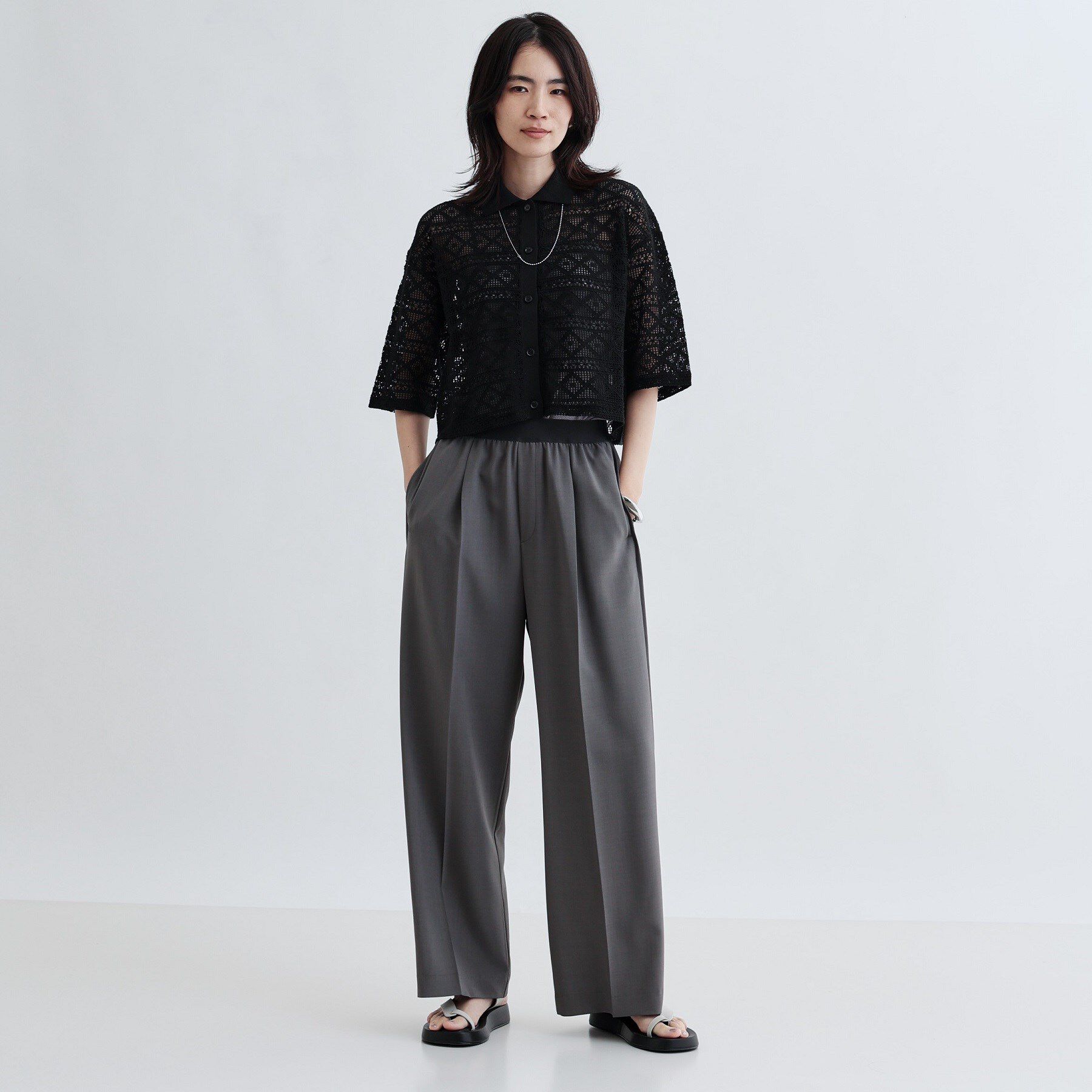 GALLEST「ハーフスリーブレースポロ」|シャツ・ブラウス|