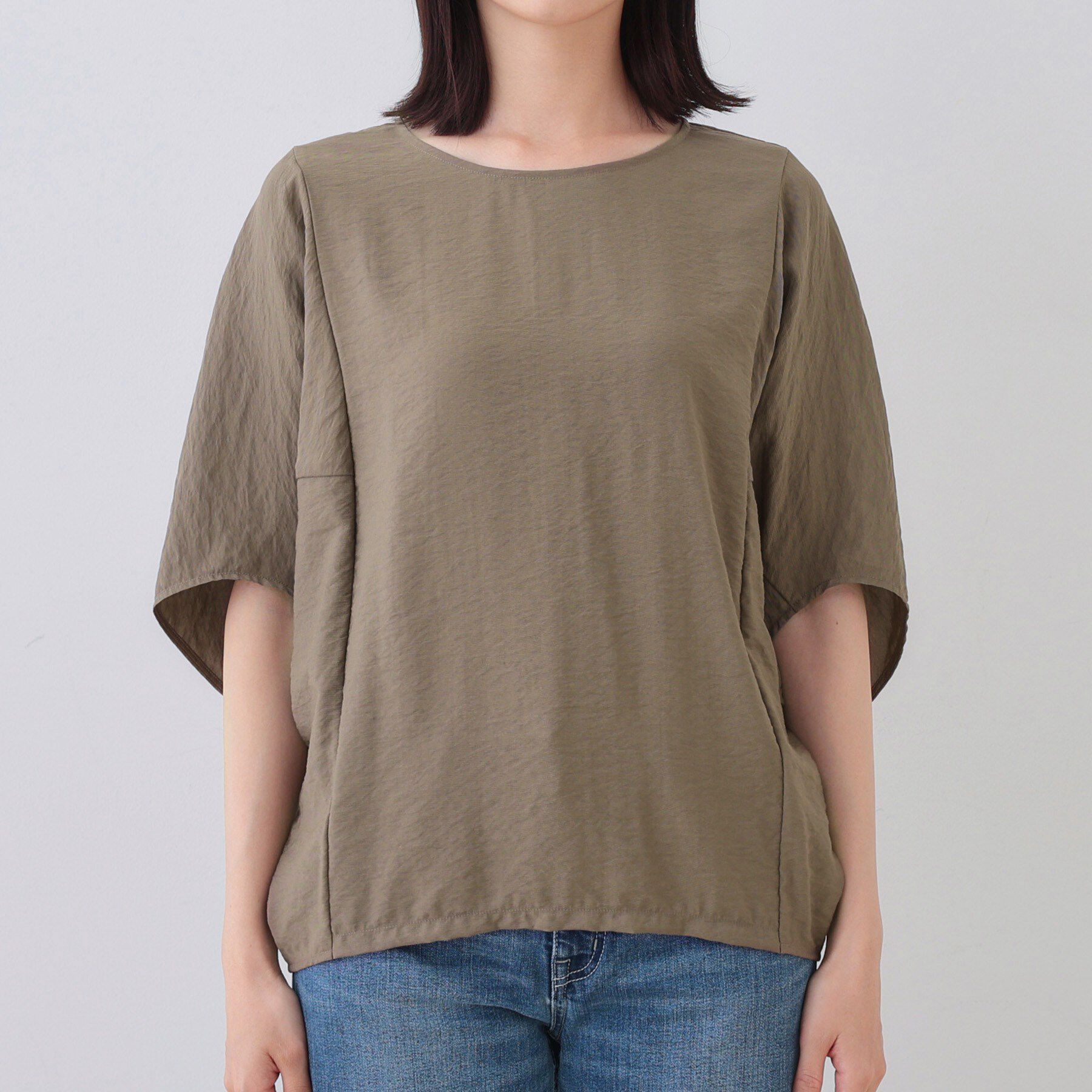 INDIVI「【洗える／5分袖／UVケア／SETUP可能】モモンガスリーブブラウス」|シャツ・ブラウス|