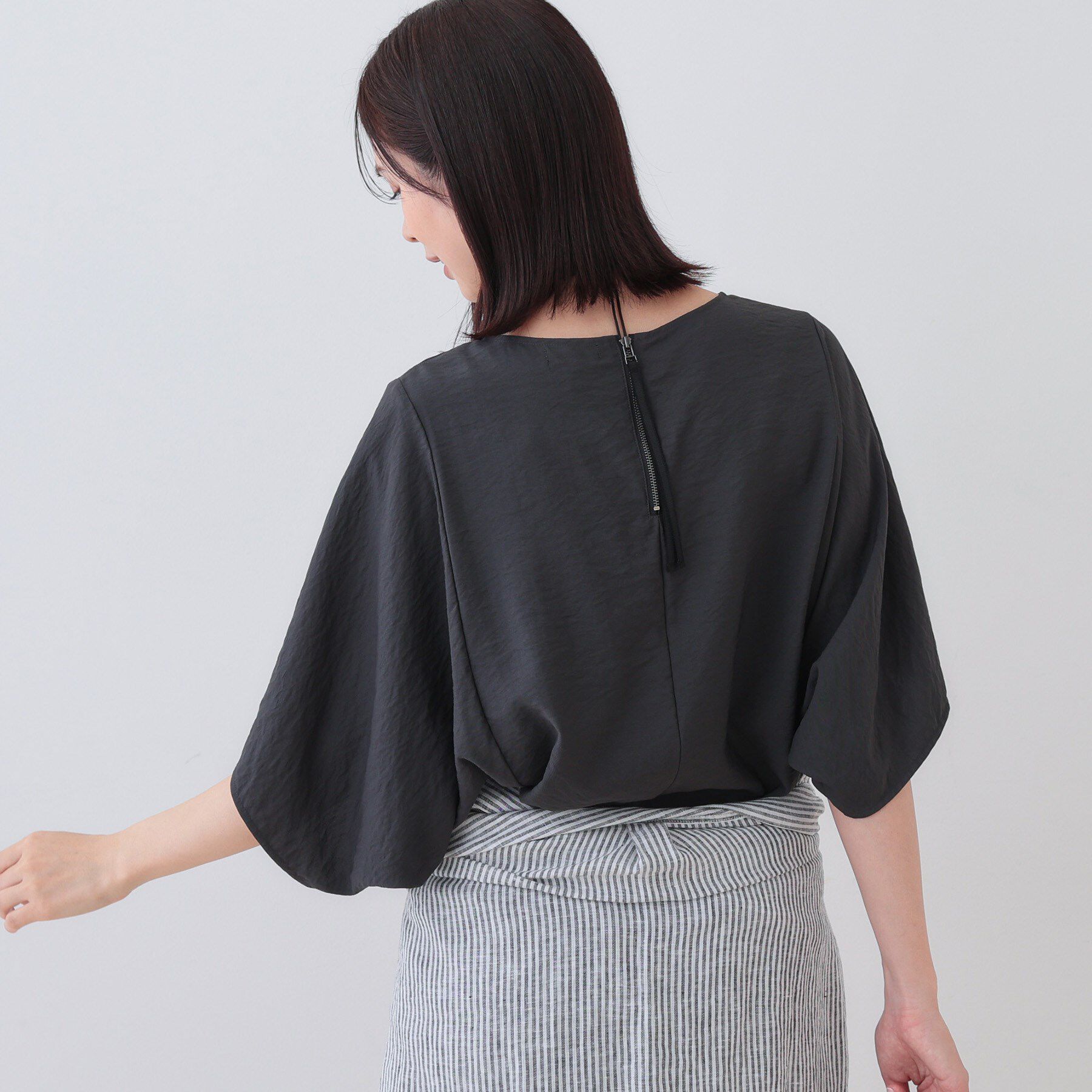 INDIVI「【洗える／5分袖／UVケア／SETUP可能】モモンガスリーブブラウス」|シャツ・ブラウス|