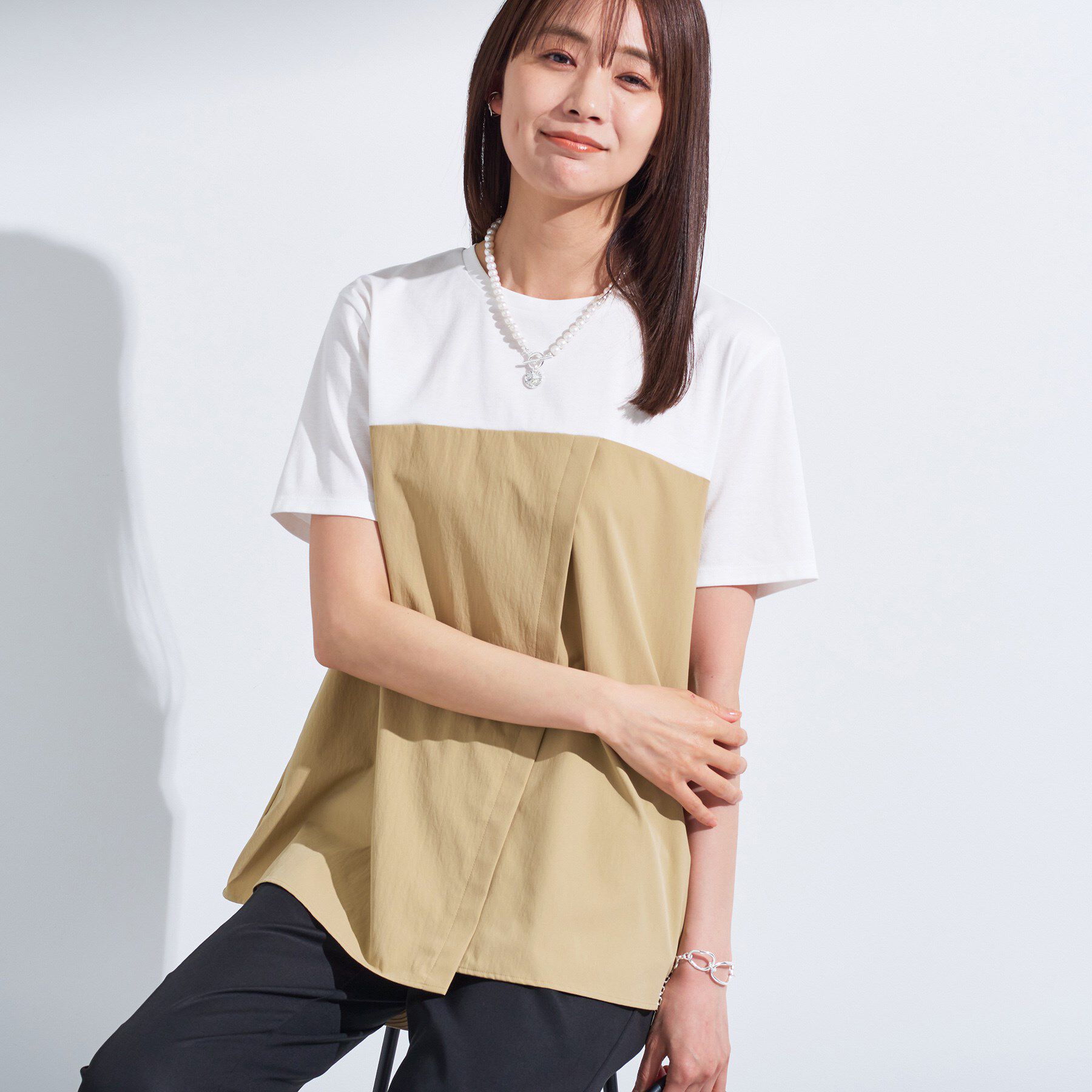 INDIVI「【洗える】ビスチェレイヤード風トップス」|Tシャツ・カットソー|ベージュ(552)