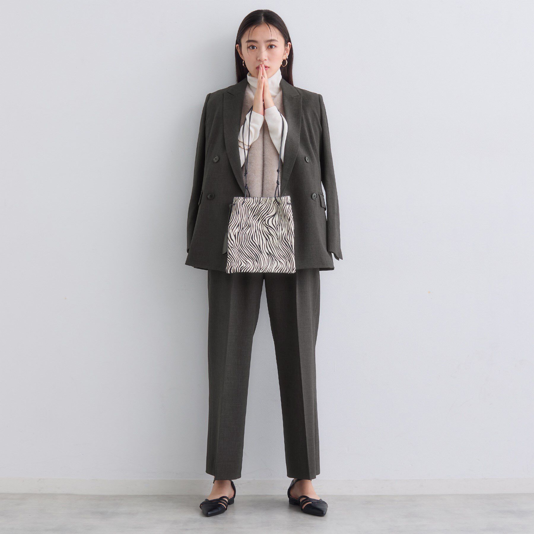 INDIVI「【洗える／セットアップ可能】凹凸ストレッチ素材ダブルジャケット」|テーラードジャケット|