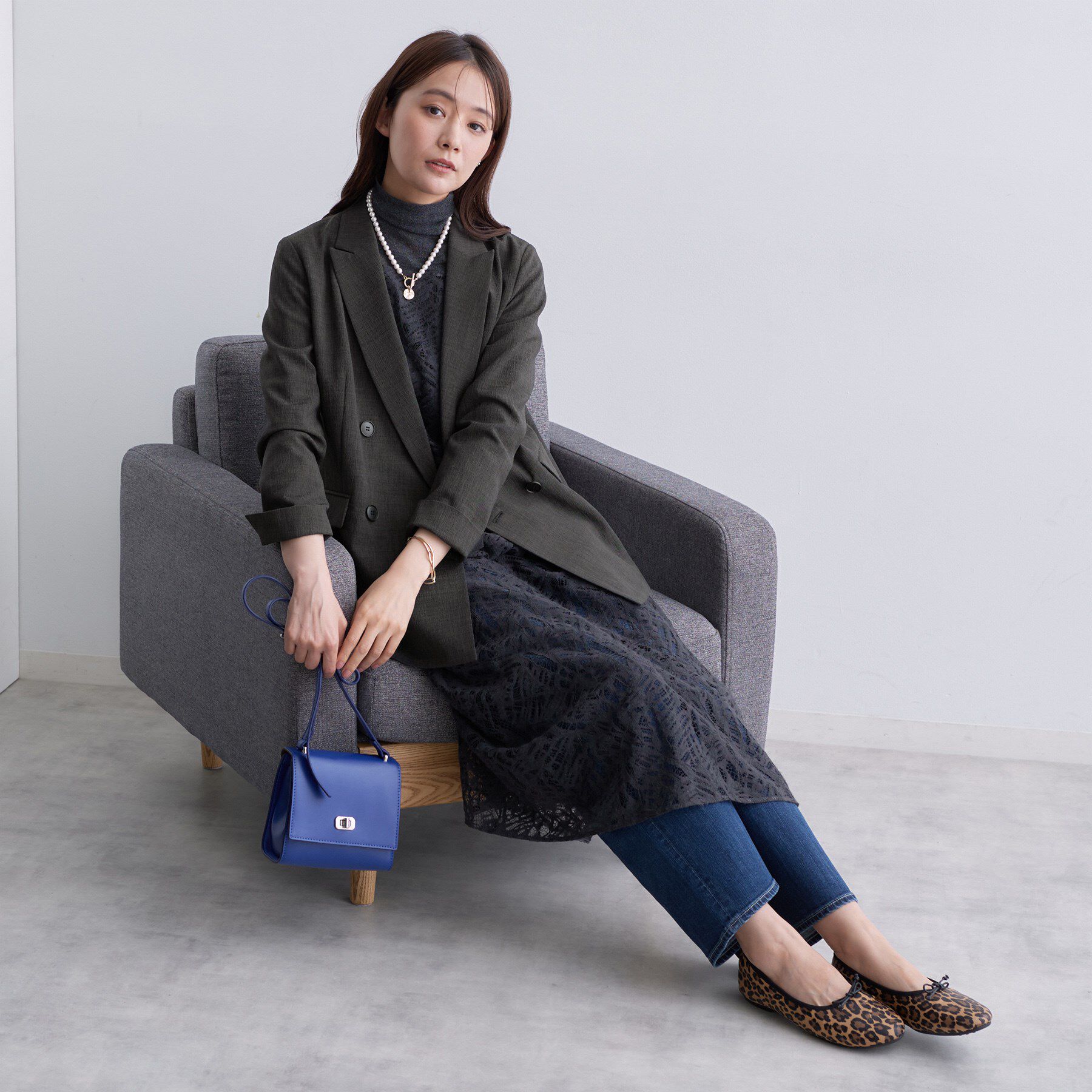 INDIVI「【洗える／セットアップ可能】凹凸ストレッチ素材ダブルジャケット」|テーラードジャケット|