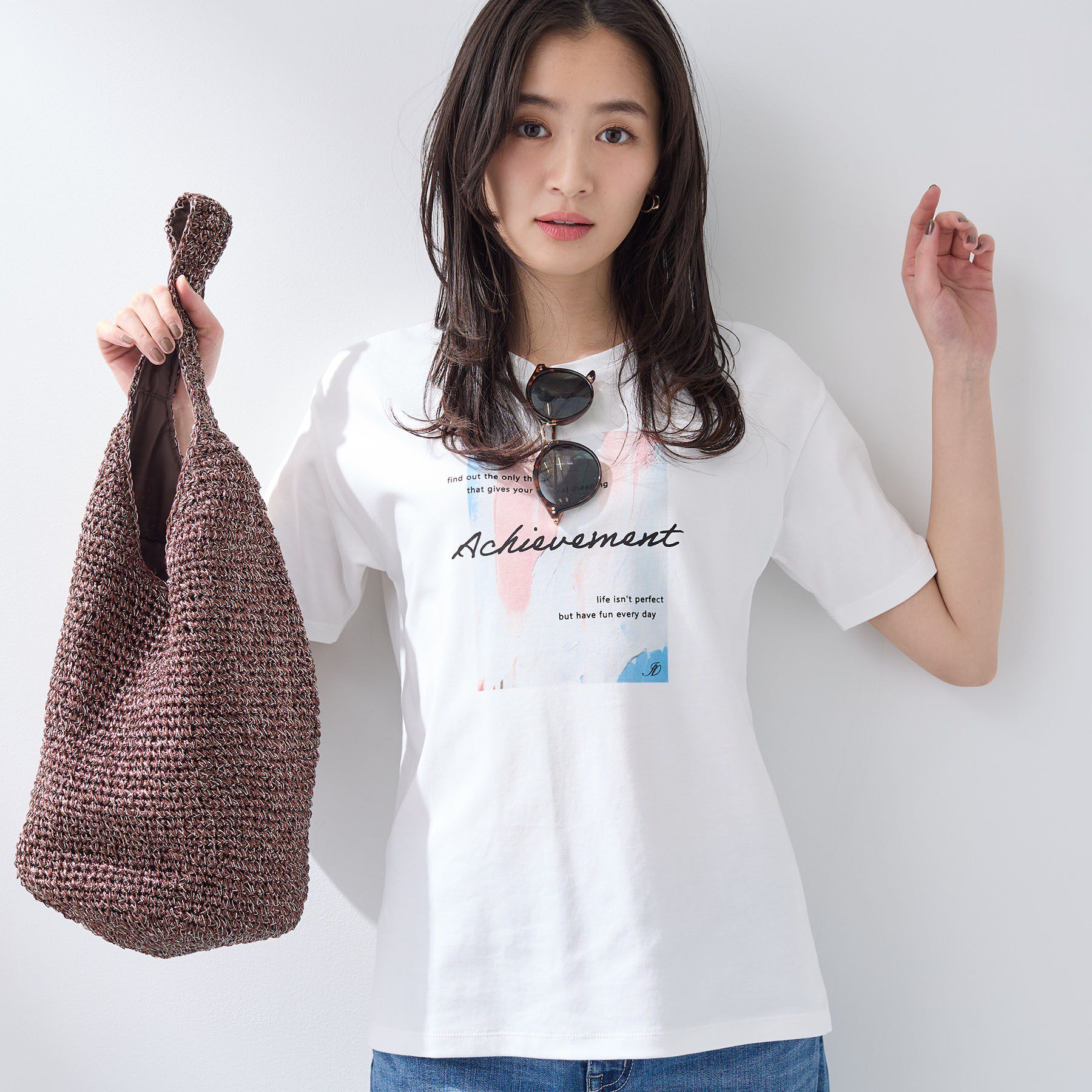 INDIVI「【UVケア／選べるグラフィック】スムースジャージTシャツ」|Tシャツ・カットソー|ホワイト(102)