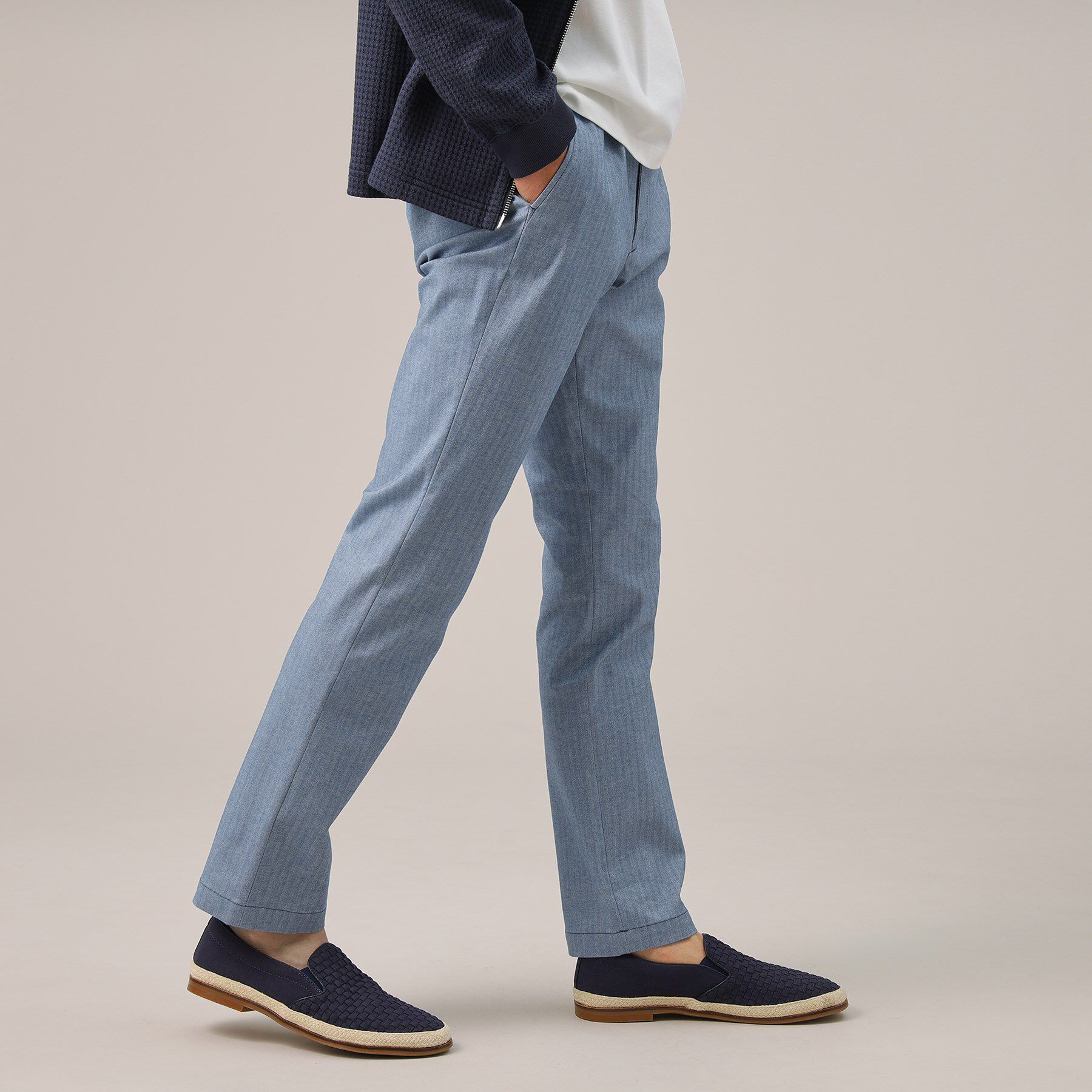 TAKEO KIKUCHI「【Made in JAPAN】播州織 ヘリンボン ストレート パンツ」|その他|ブルー(092)