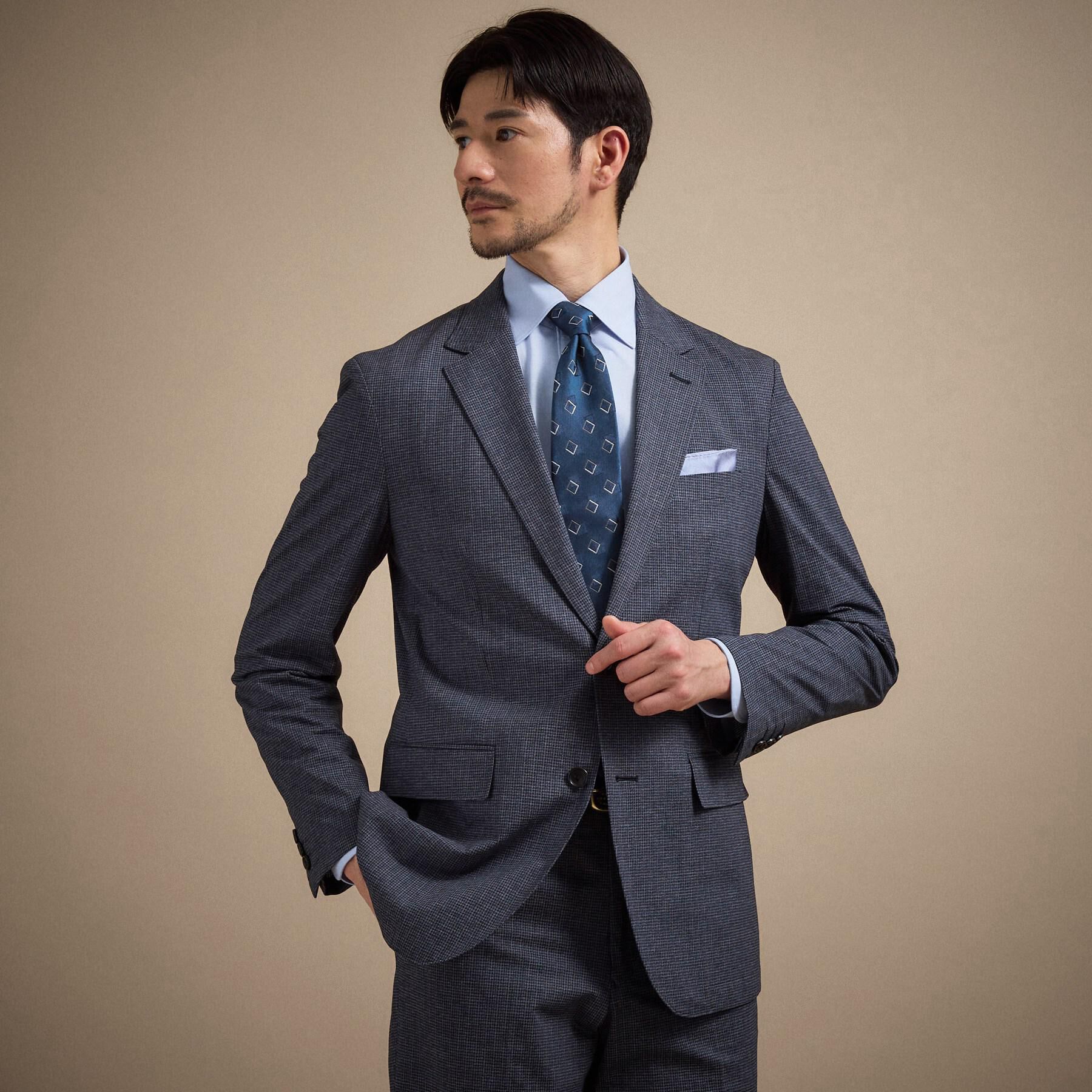 TAKEO KIKUCHI「ドットジャージ 千鳥プリント ジャケット」|テーラードジャケット|ブルー(493)