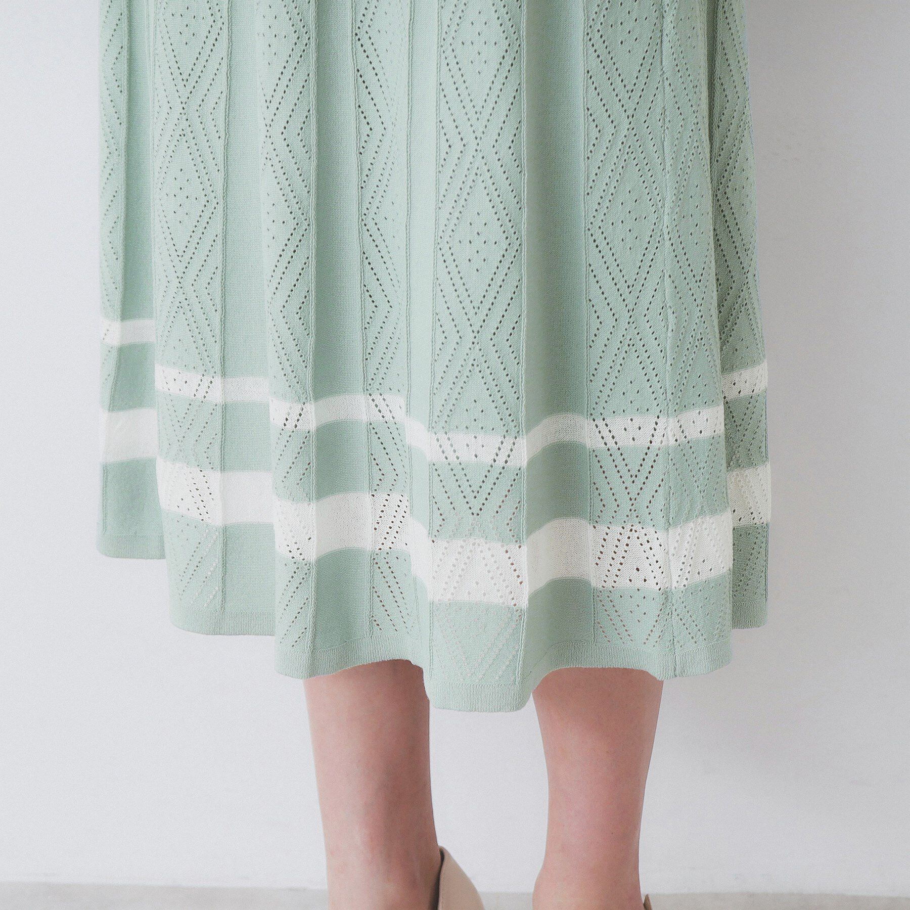 index「柄編みボーダーラインニットワンピース【洗濯機洗い可】」|ワンピース|