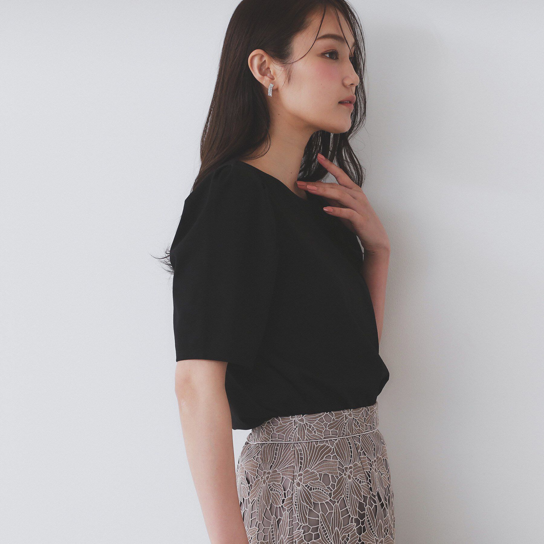 index「《7色展開/XS-LLサイズ》多機能タックスリーブトップス【汗ジミ防止/吸水速乾/接触冷感/UVケア」|Tシャツ・カットソー|ブラック(819)