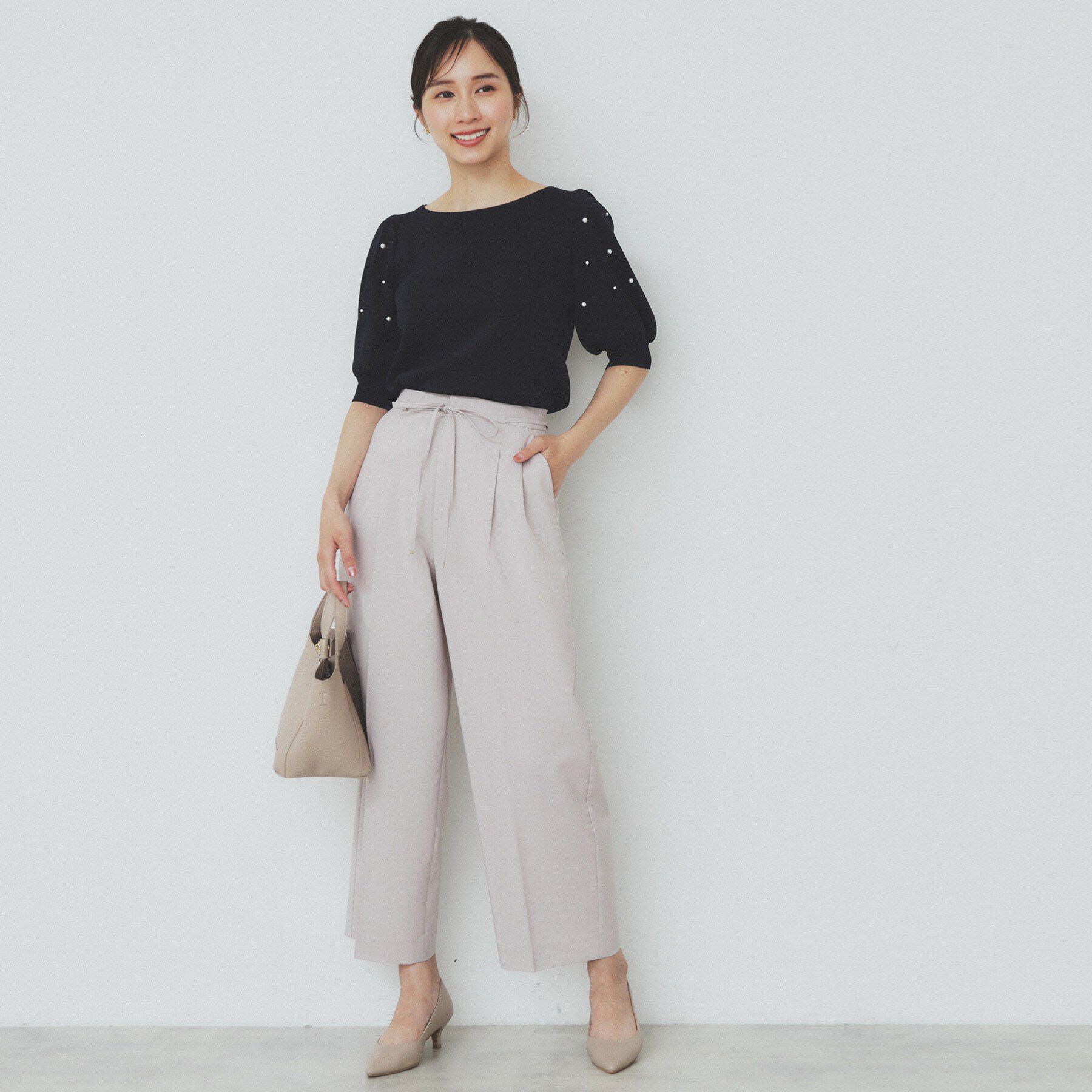 index「ドライタッチ パール調パフスリーブニット【洗濯機洗い可/UVケア/抗ピル/接触冷感】」|ニット・セーター|