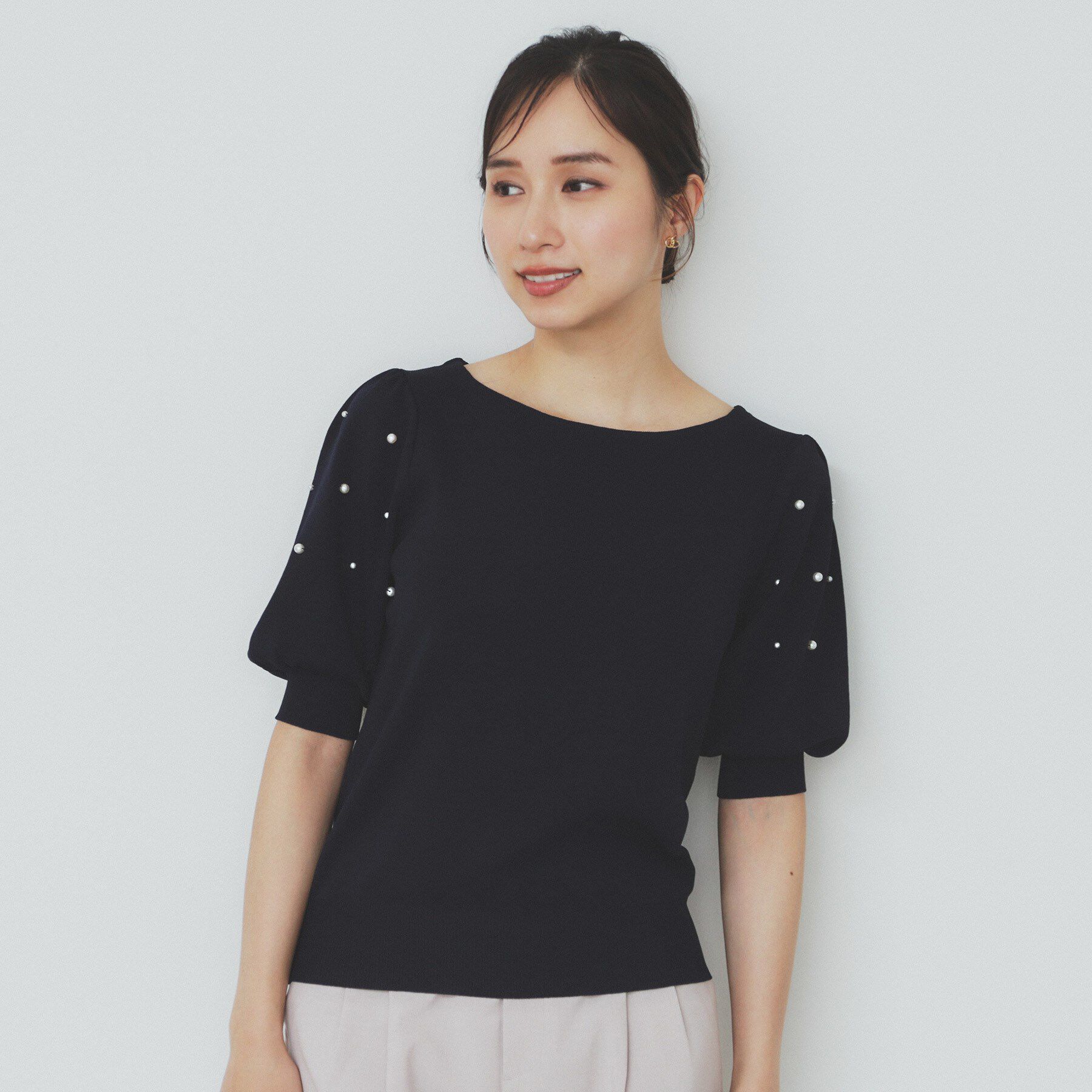 index「ドライタッチ パール調パフスリーブニット【洗濯機洗い可/UVケア/抗ピル/接触冷感】」|ニット・セーター|