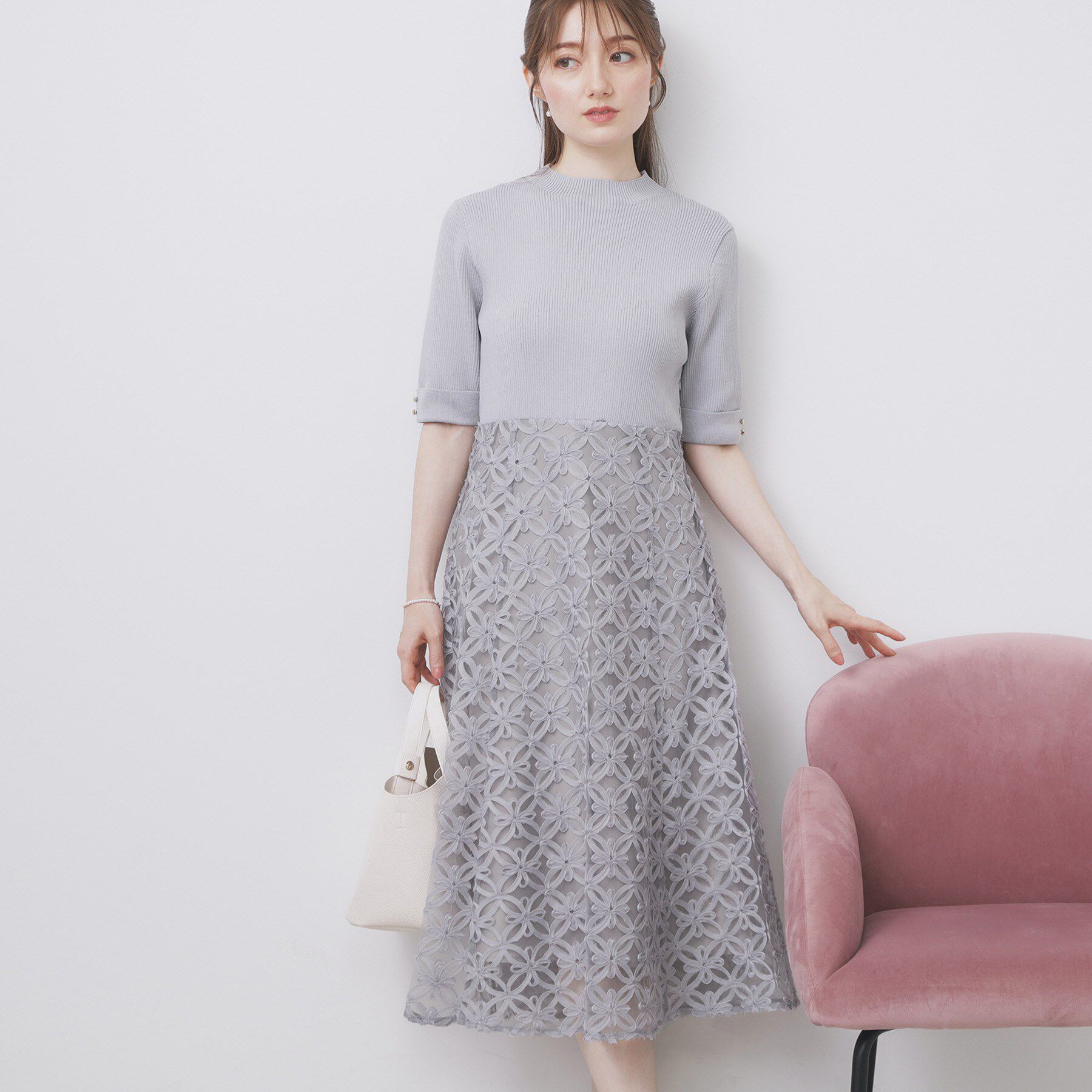 index「フラワーレースドッキングワンピース【洗える/抗ピル】」|ワンピース|