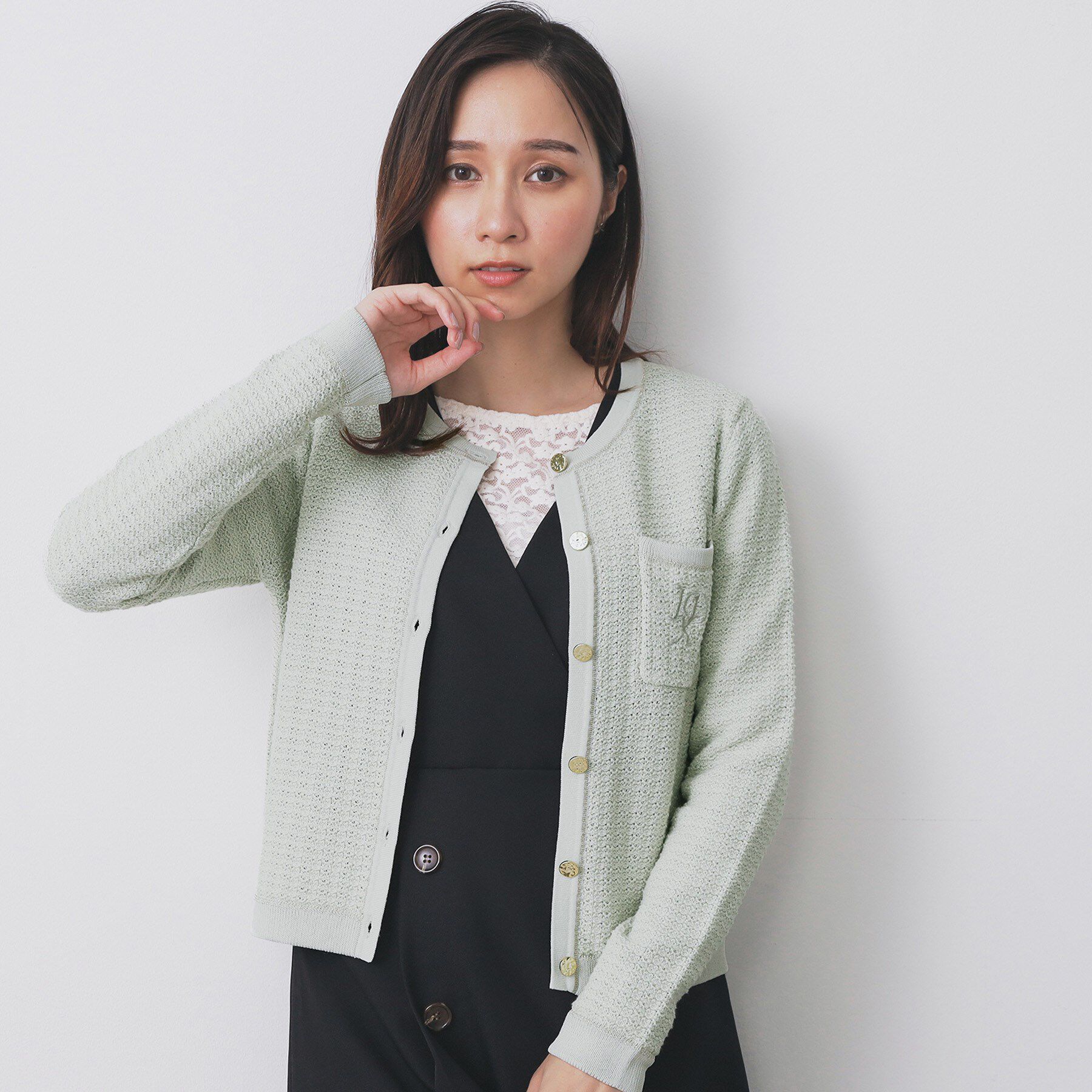 index「ロゴ刺繍クルーカーディガン【洗濯機洗い可】」|カーディガン|ミントグリーン(02