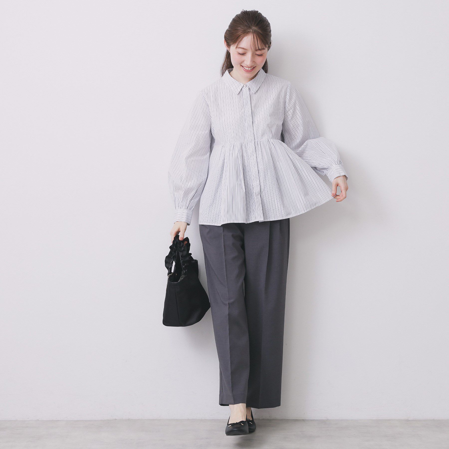 index「ラメストライプ衿付きペプラムブラウス【洗濯機OK/イージーアイロン/防シワ】《6col》」|シャツ・ブラウス|