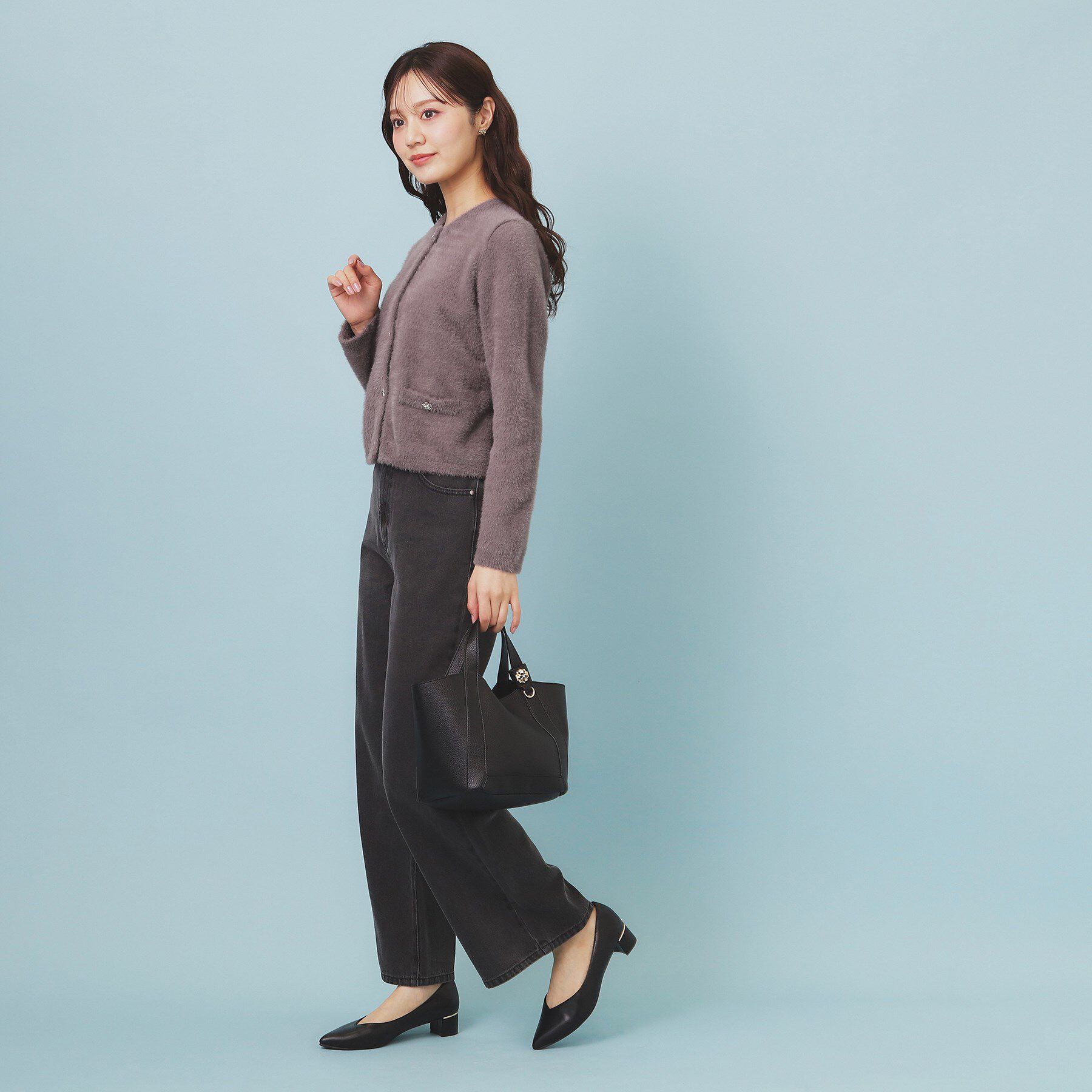 index「フェザーヤーンフラワーボタンカーディガン【洗濯機OK】」|カーディガン|