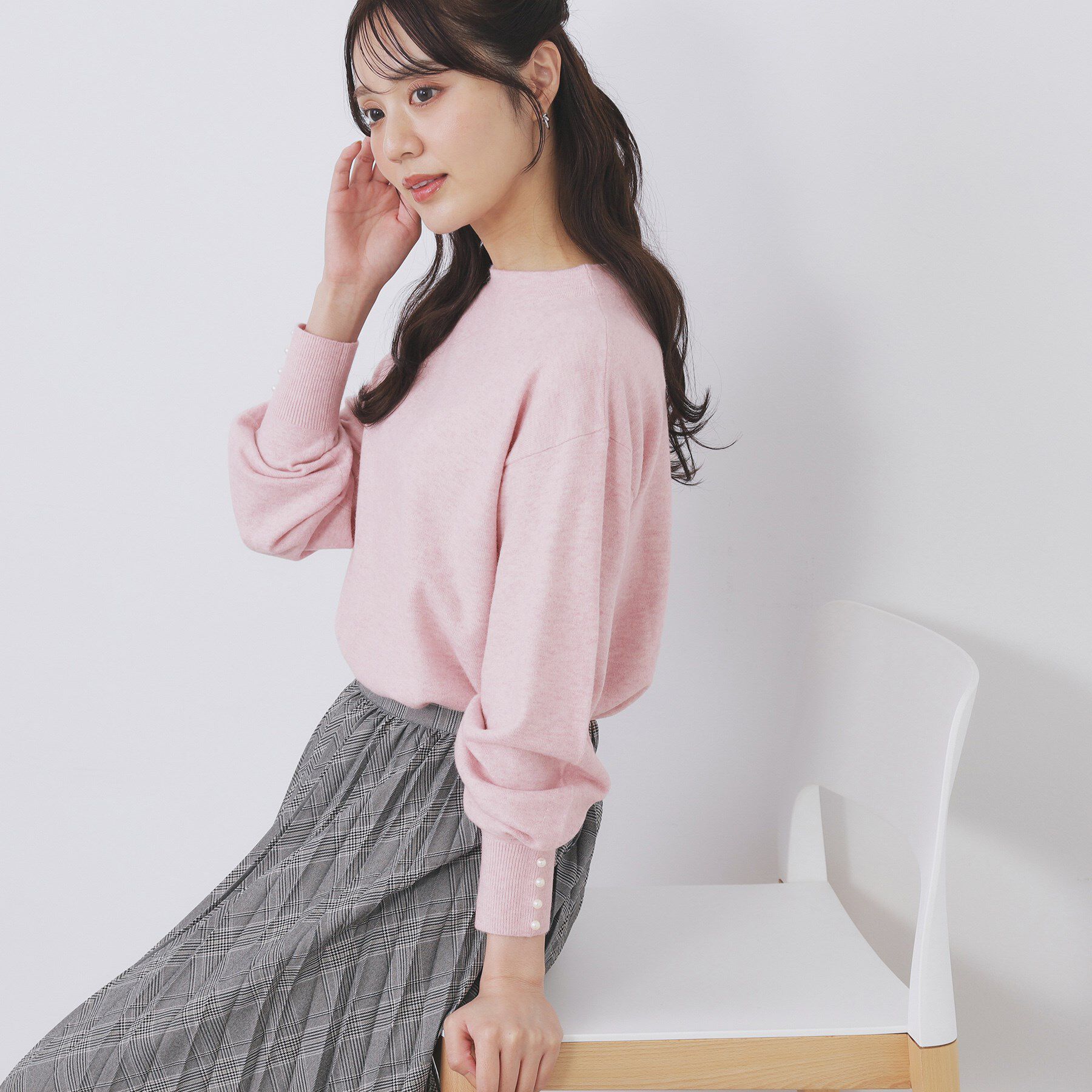 index「ふんわりボトルネックパフスリーブニット【洗濯機OK】」|ニット・セーター|ライトピンク(070