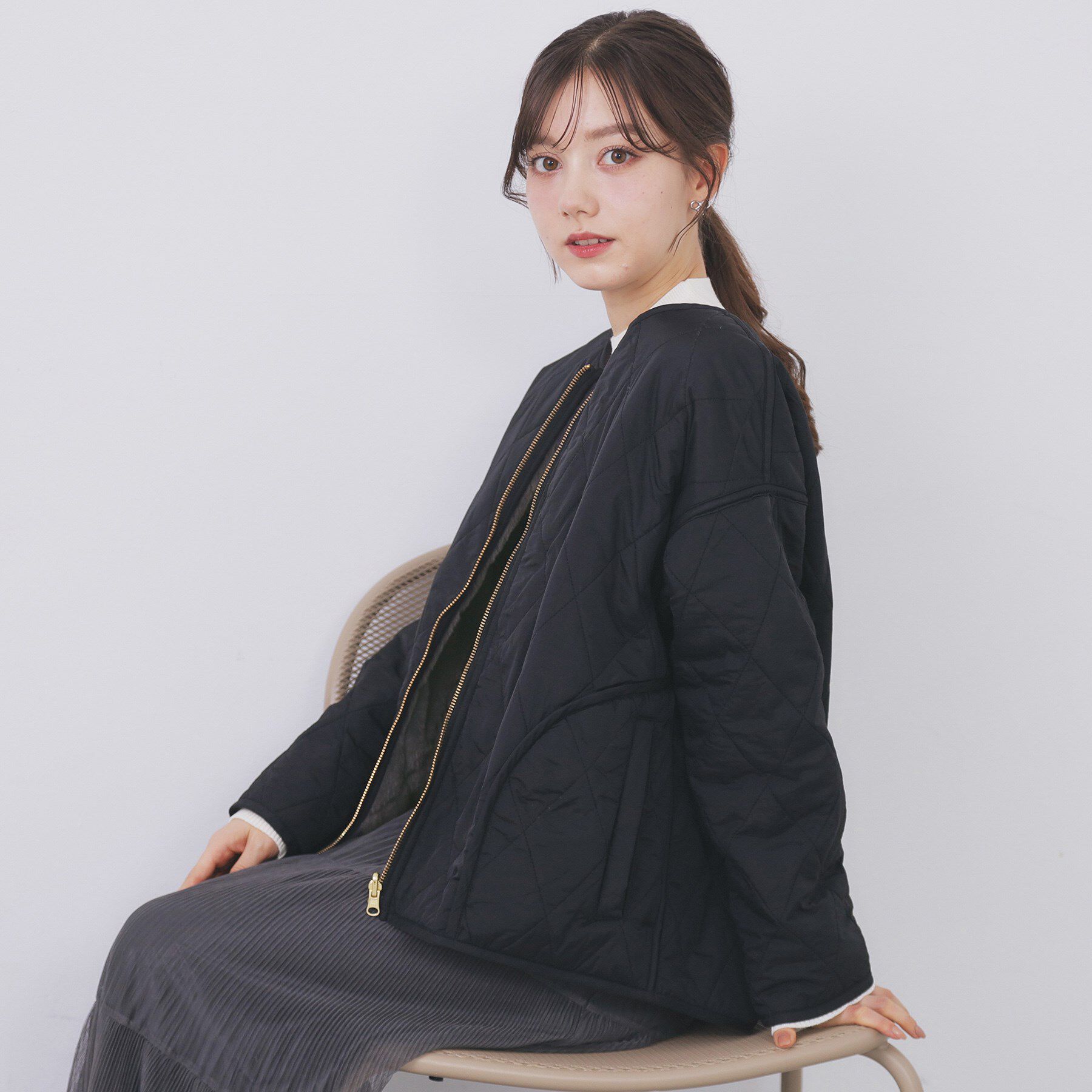 index「リバーシブル キルティングファーブルゾン【洗濯機OK】」|ブルゾン・スタジャン|ブラック(019)