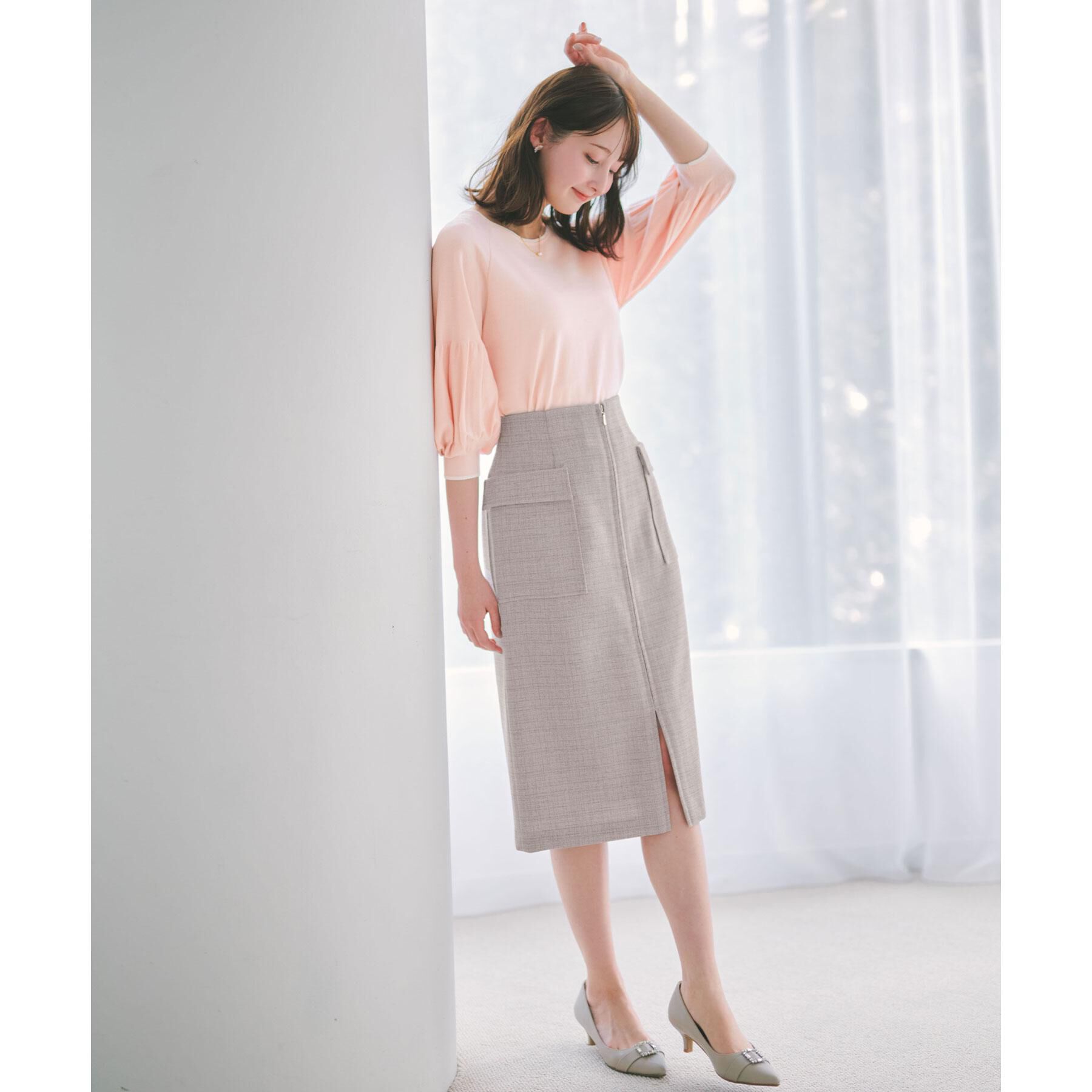 index「バルーン風スリーブバイカラーニット【洗濯機OK】」|ニット・セーター|