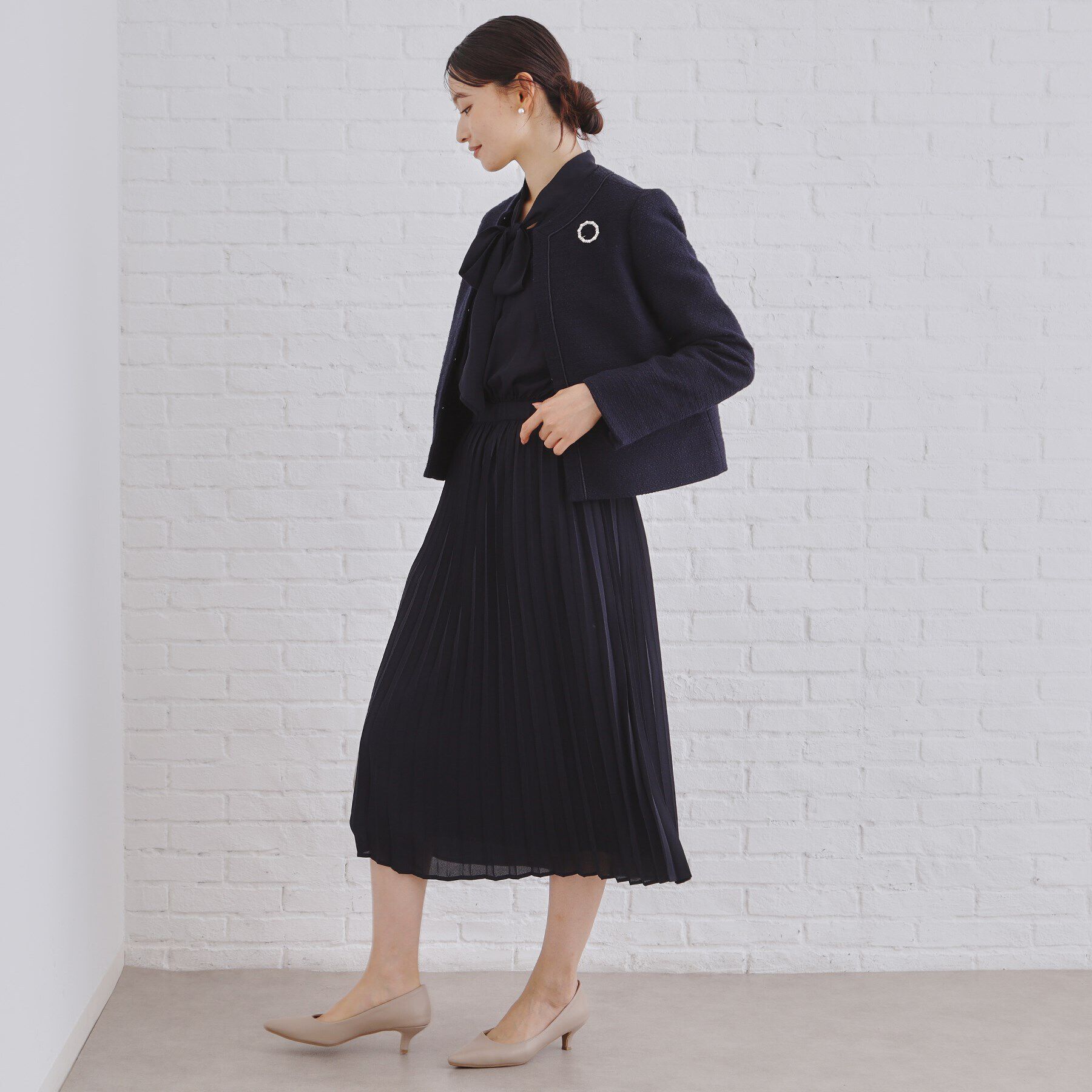 OPAQUE.CLIP「《通勤・セレモニー対応》コットンツイードジャケット」|ノーカラージャケット|