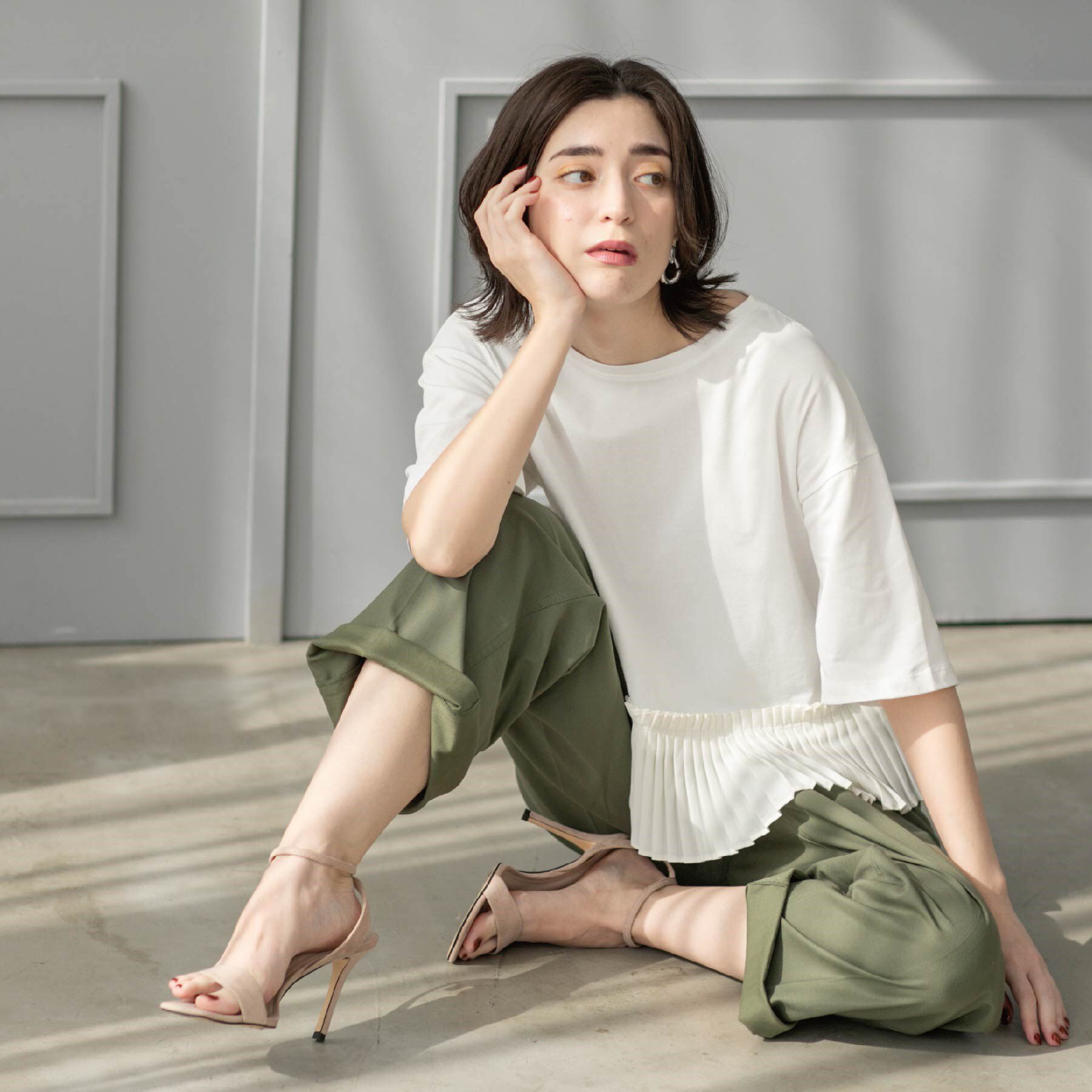 OPAQUE.CLIP「プリーツデザインドッキングトップス【洗濯機洗い可】」|Tシャツ・カットソー|