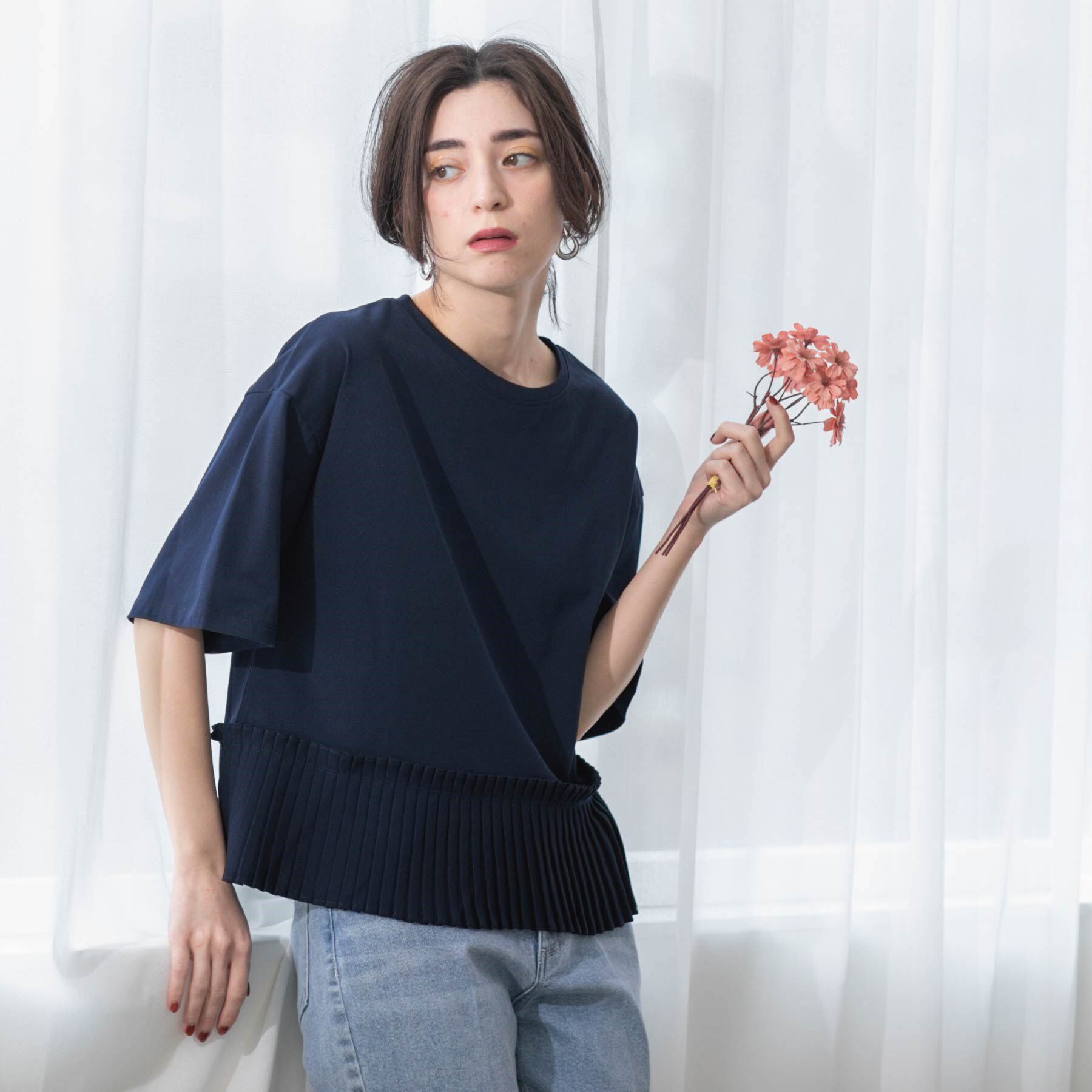 OPAQUE.CLIP「プリーツデザインドッキングトップス【洗濯機洗い可】」|Tシャツ・カットソー|