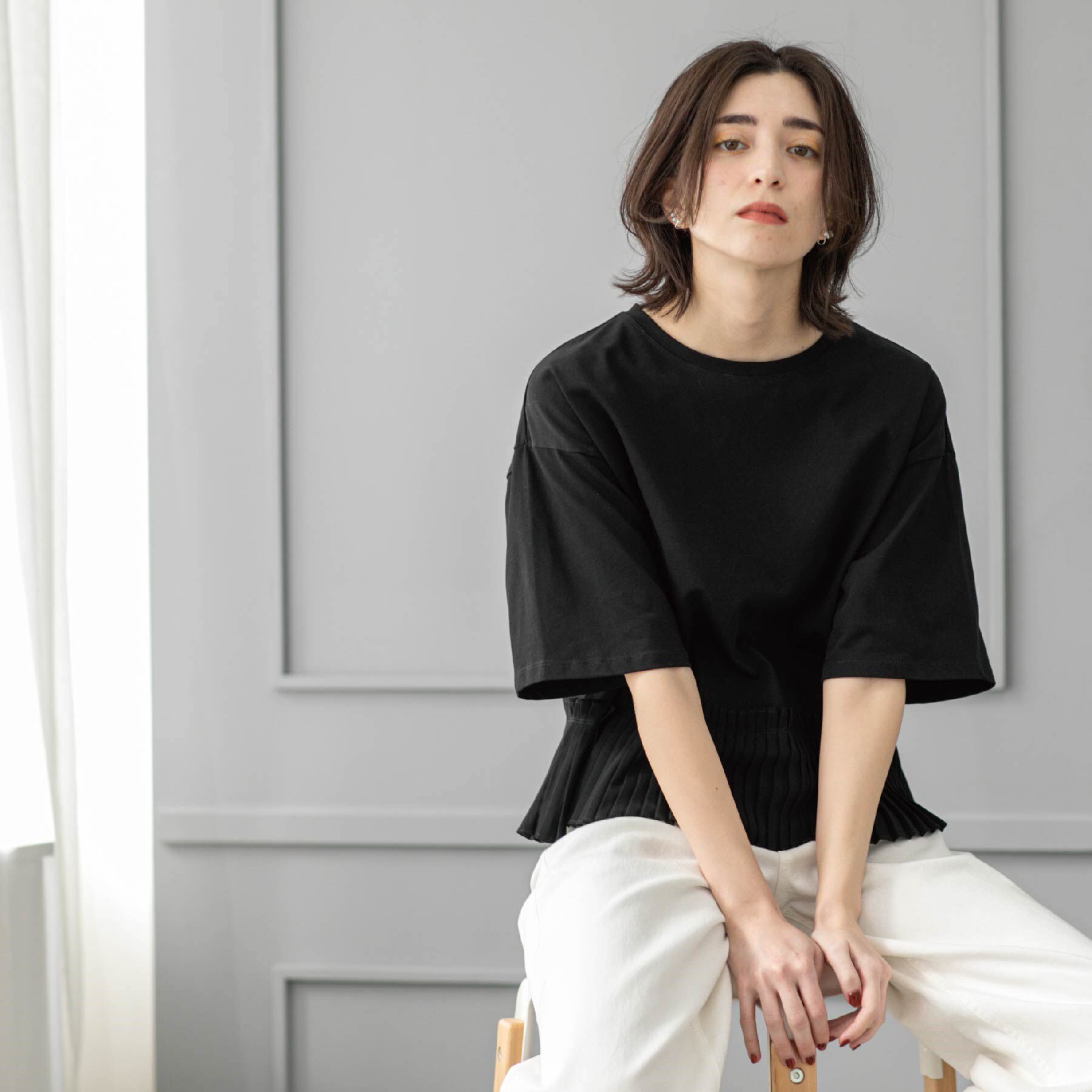 OPAQUE.CLIP「プリーツデザインドッキングトップス【洗濯機洗い可】」|Tシャツ・カットソー|