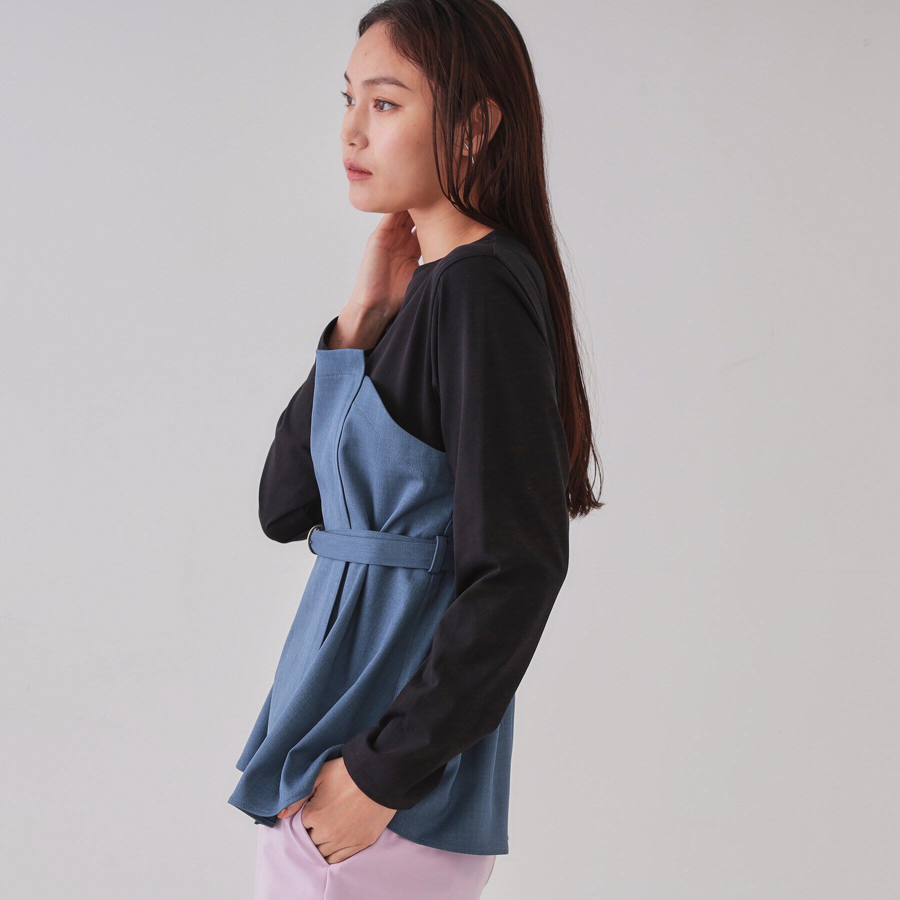 OPAQUE.CLIP「ベルト付ビスチェドッキングカットソー【洗濯機洗い可】」|Tシャツ・カットソー|