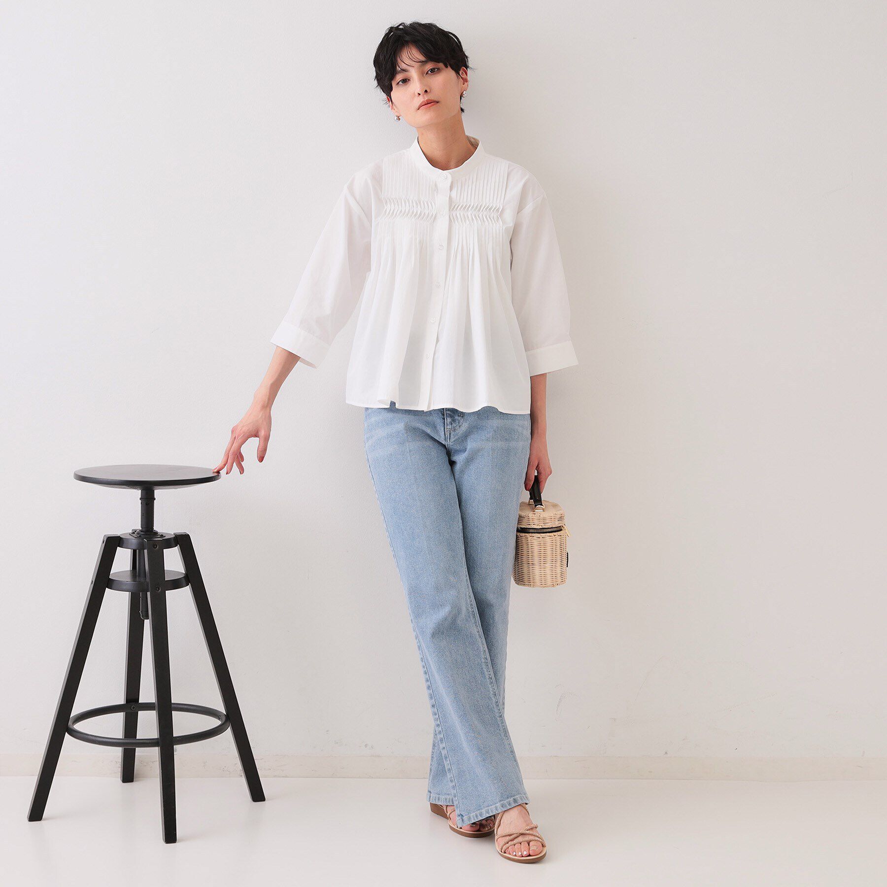 OPAQUE.CLIP「ピンタックフレアシャツ【洗濯機洗い可】」|シャツ・ブラウス|